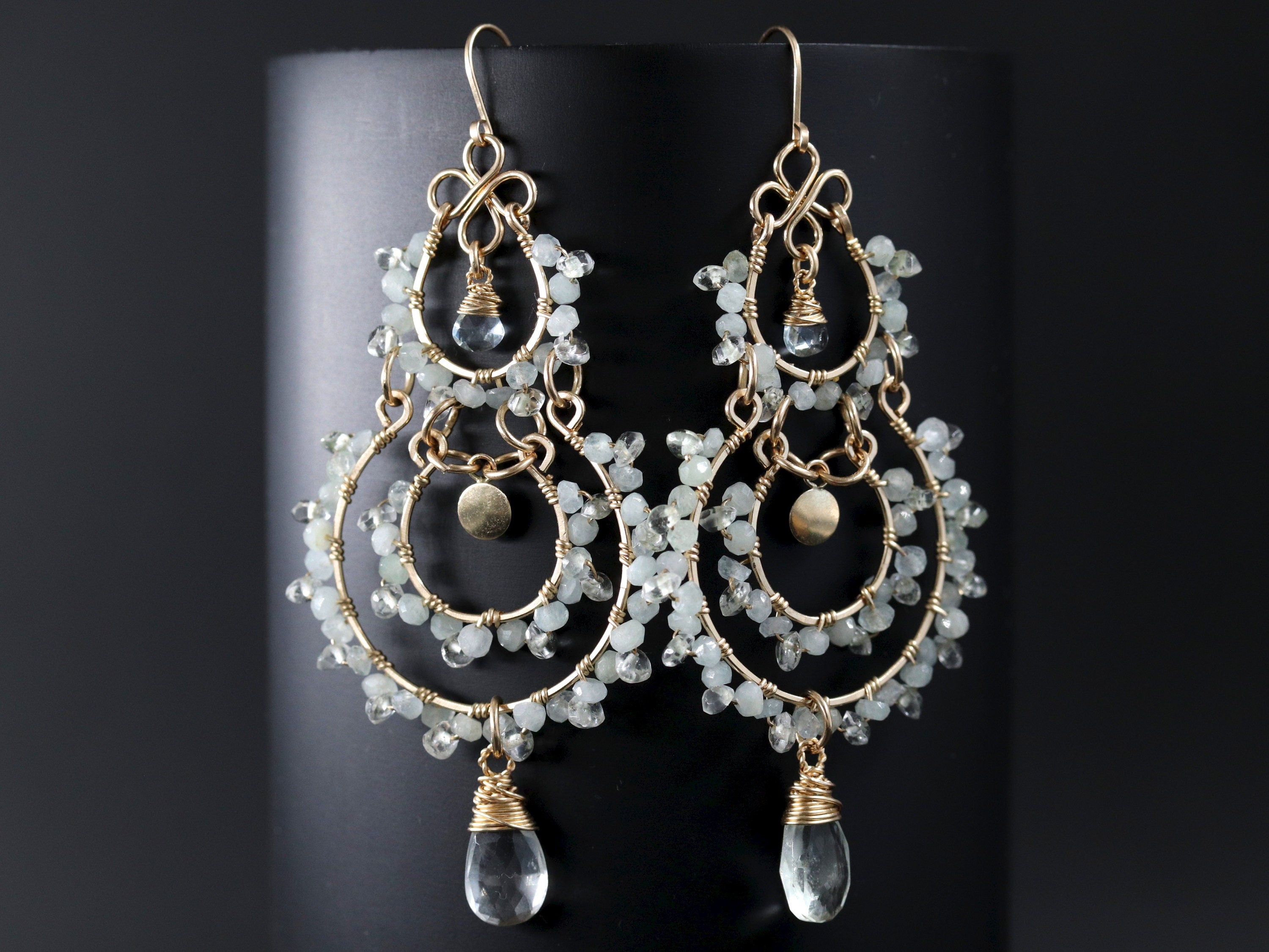 Aquamarine Bridal Chandelier Earrings, 14K Gold Filled Wedding Dangle, Elegant Bridal Jewelry