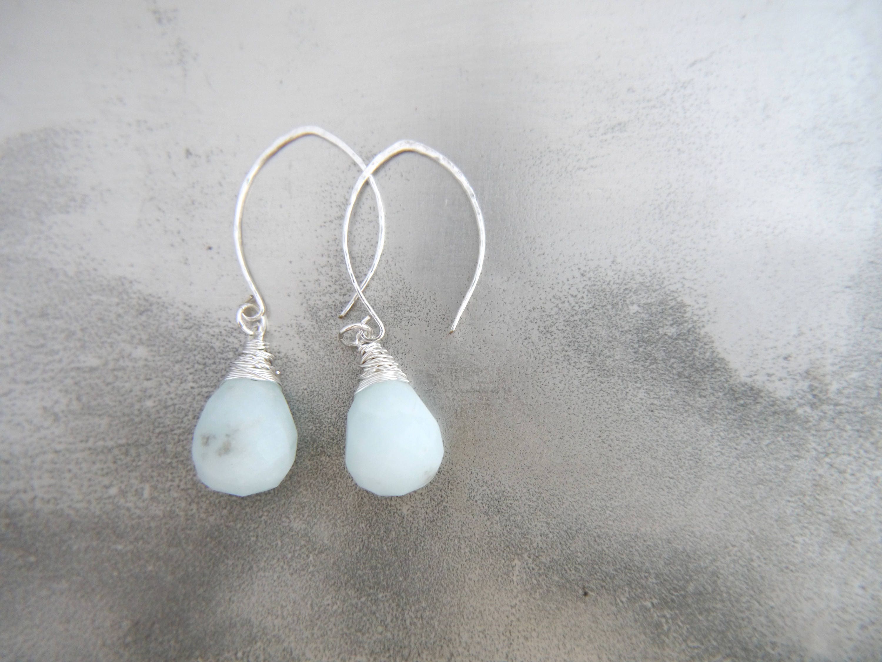 Amazonite Hoop Gemstone Earrings, Sterling Silver, Something Blue