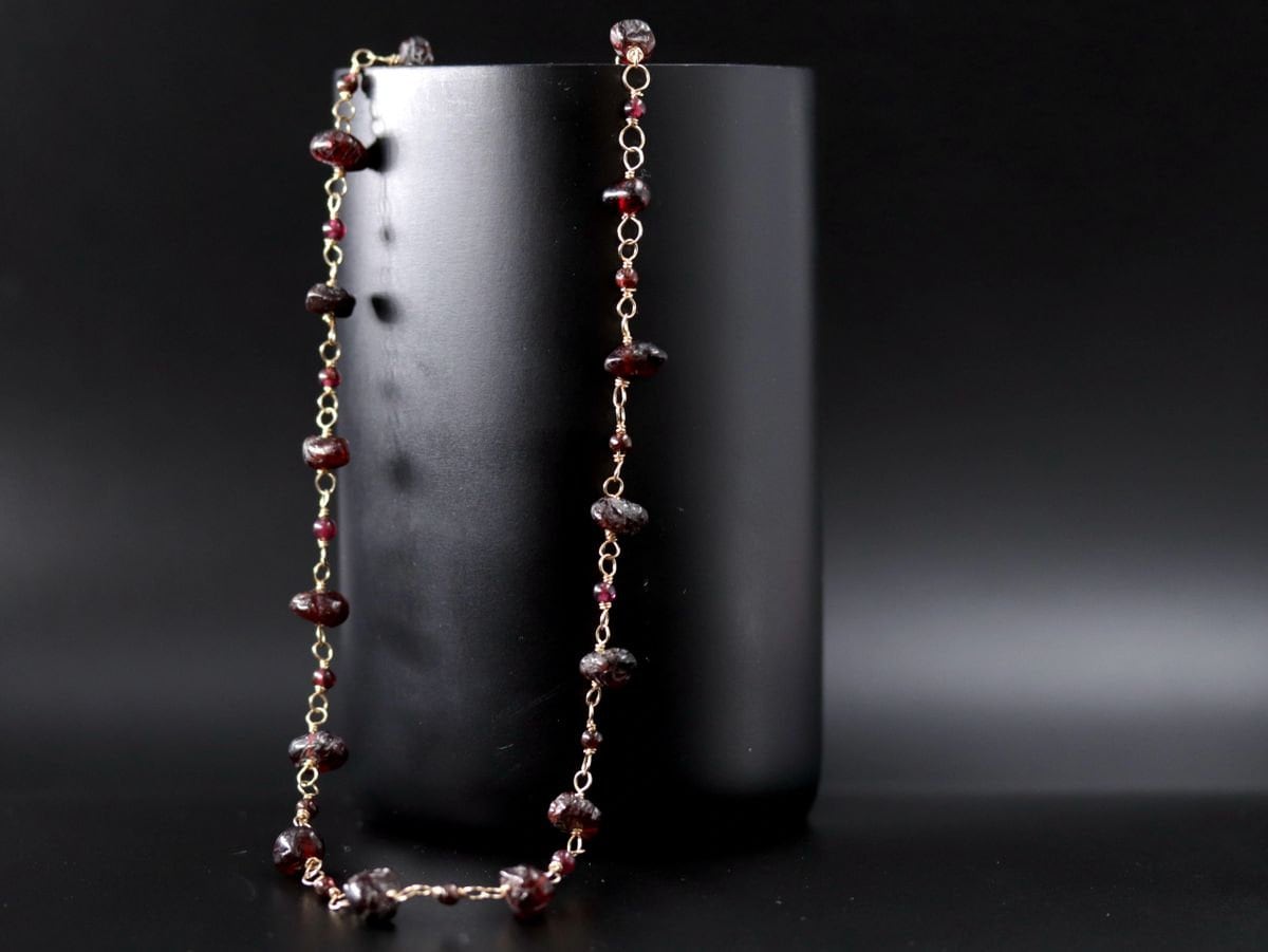 Garnet Rosary Chain Gemstone Necklace, 14K Gold Filled
