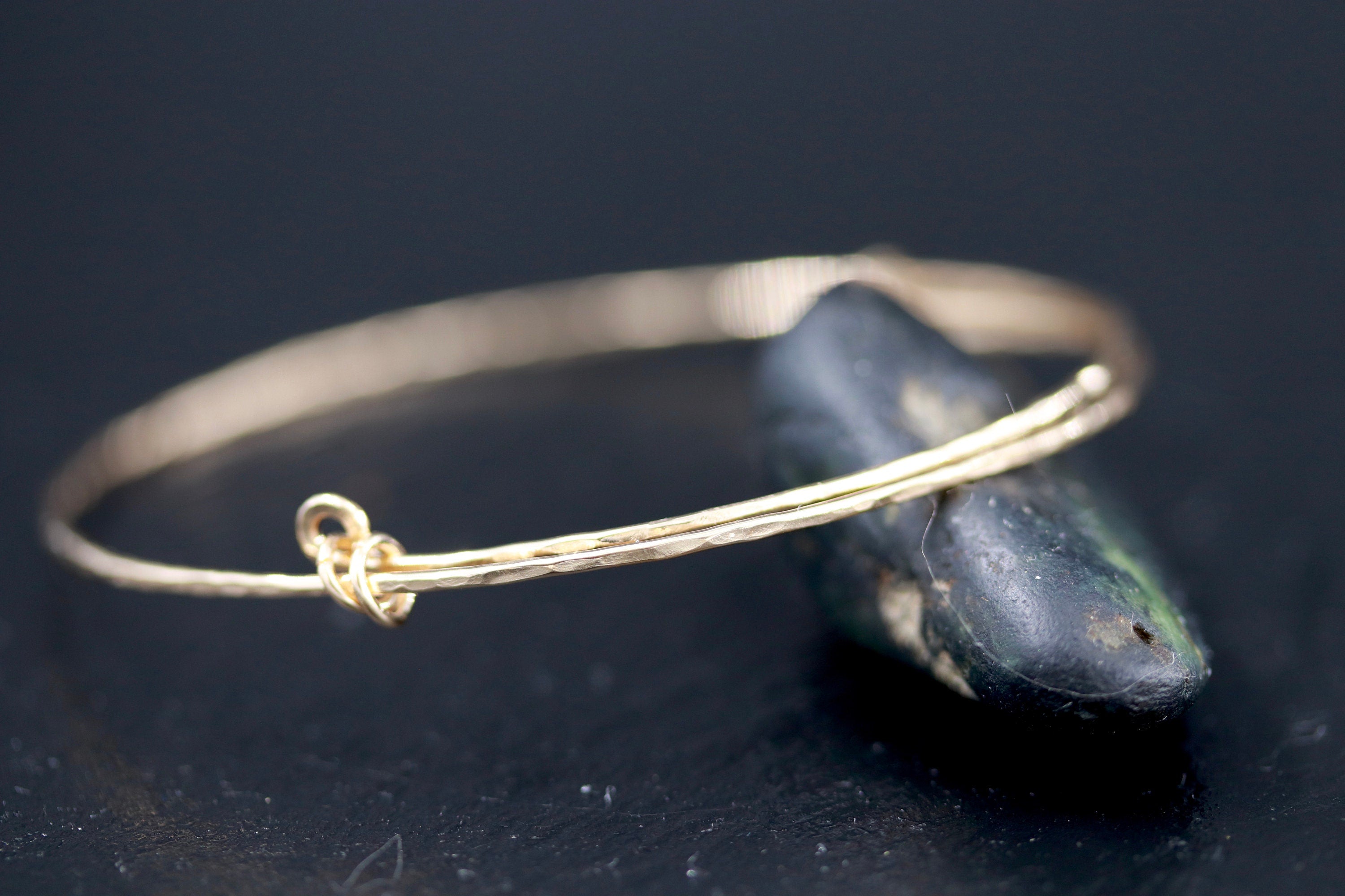 Hammered 14K Gold Filled Bangle Bracelet, Minimalist Adjustable Jewelry