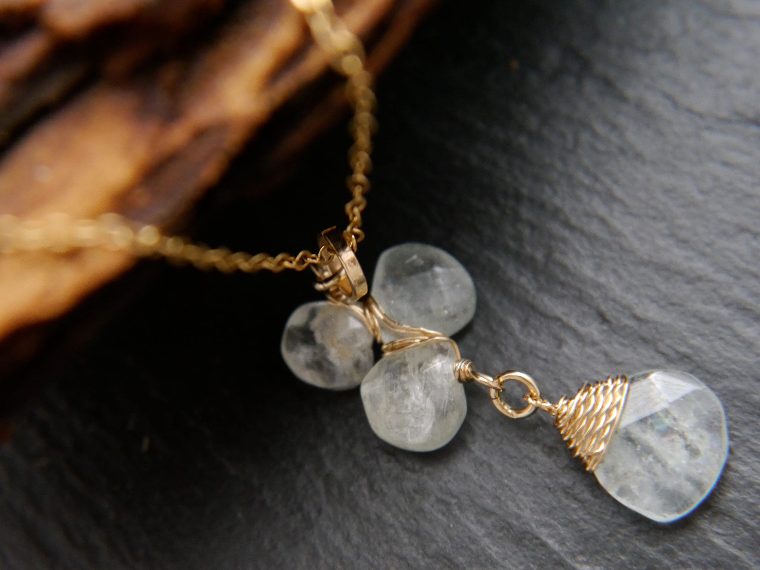 Aquamarine Flower Pendant Gemstone Necklace, 14K Gold Filled, Bridal