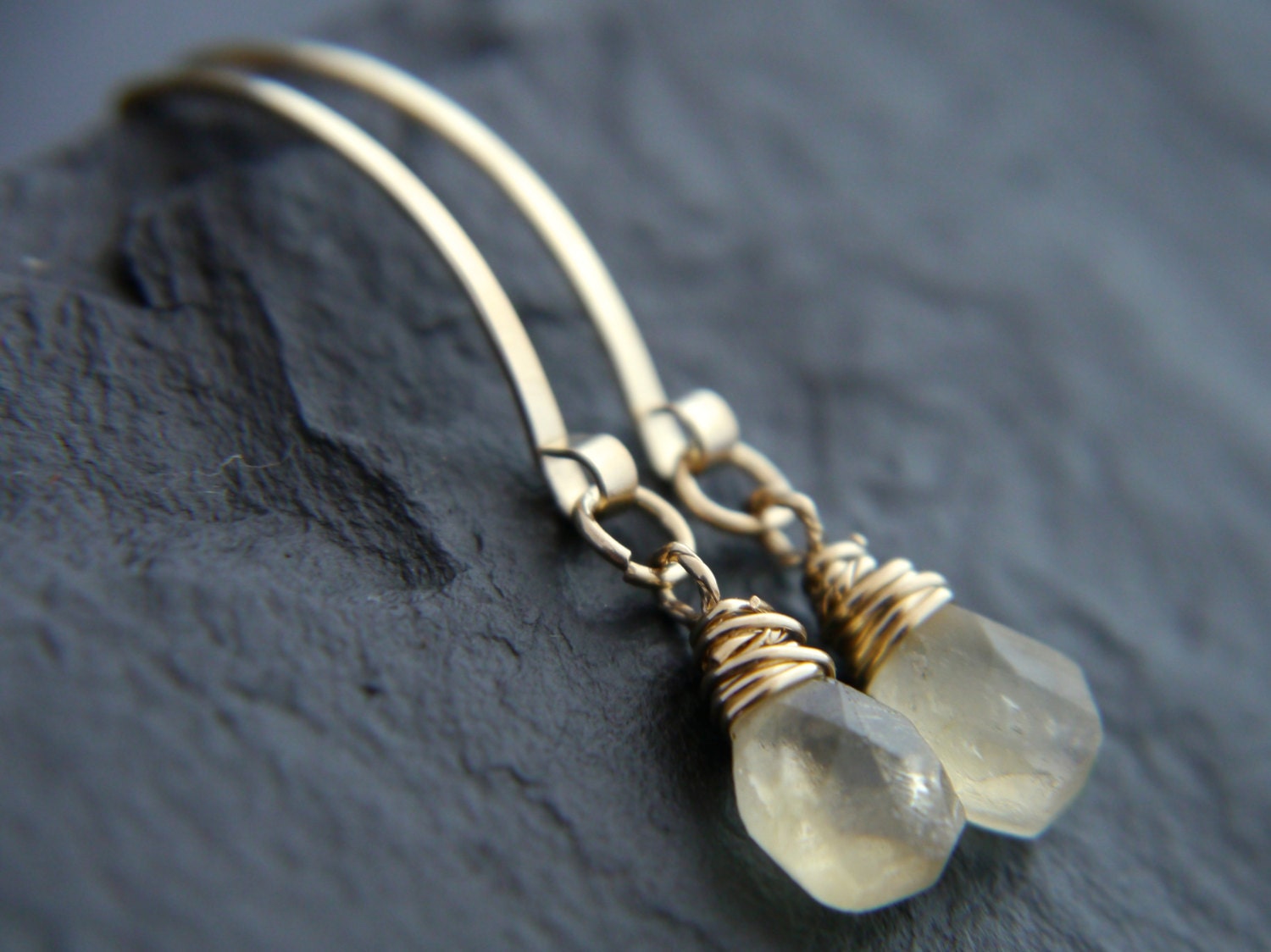 Citrine Teardrop Hoop Gemstone Earrings, 14K Gold Filled Boho Style