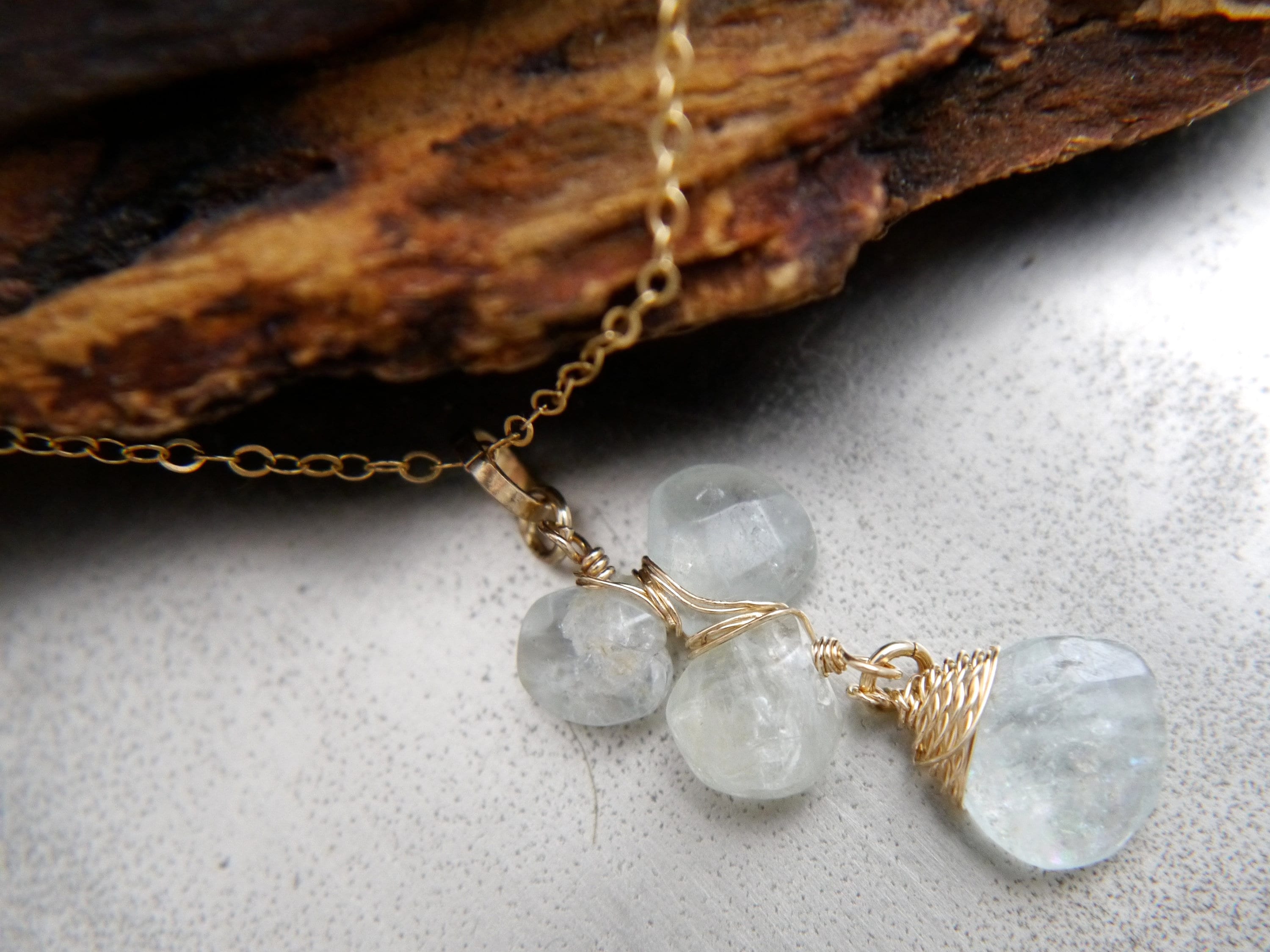 Aquamarine Flower Pendant Gemstone Necklace, 14K Gold Filled, Bridal