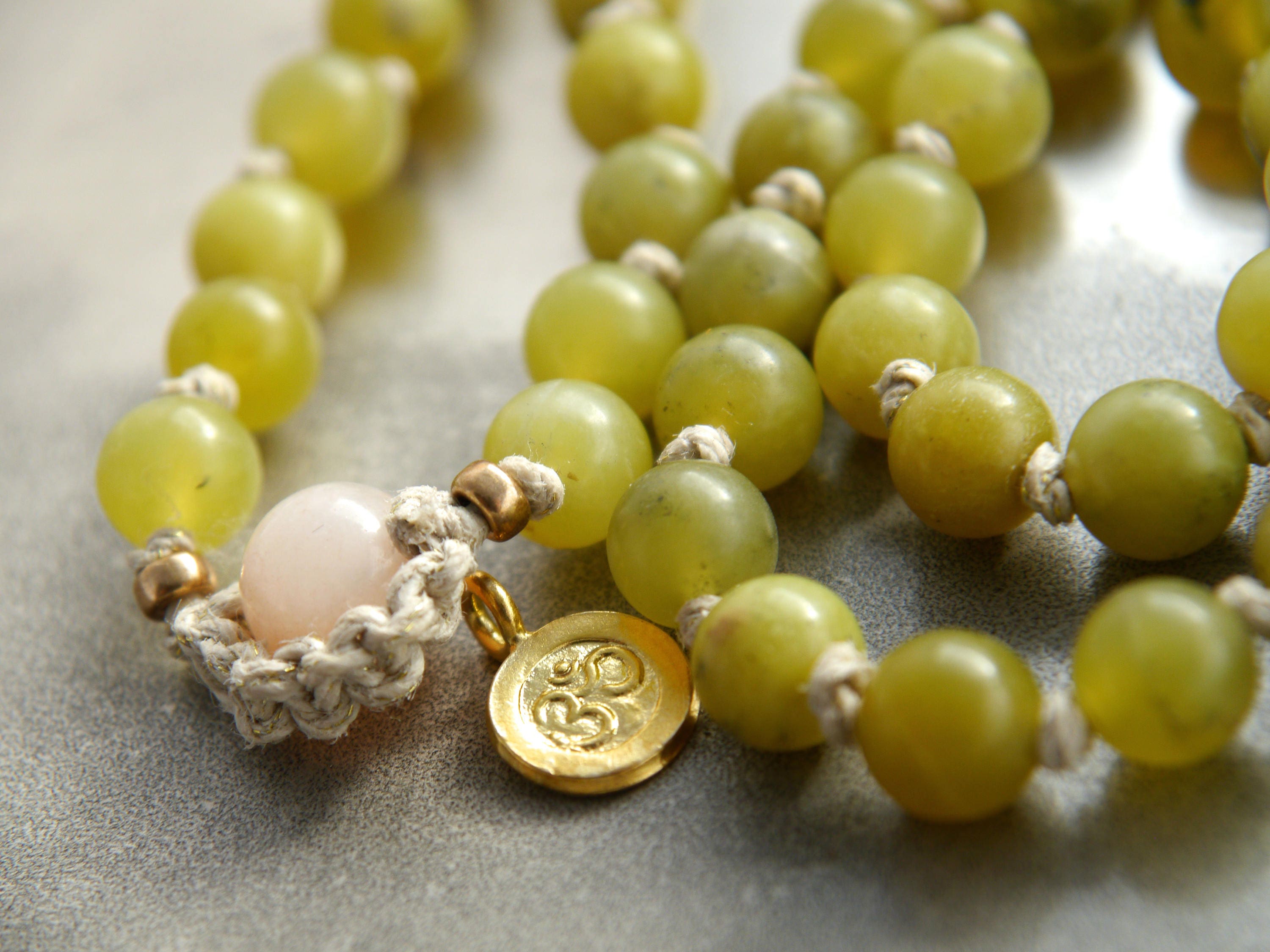 Olive Green Serpentine Mala Beads, 108 Gemstone Beads, Wrap, Hand Knotted