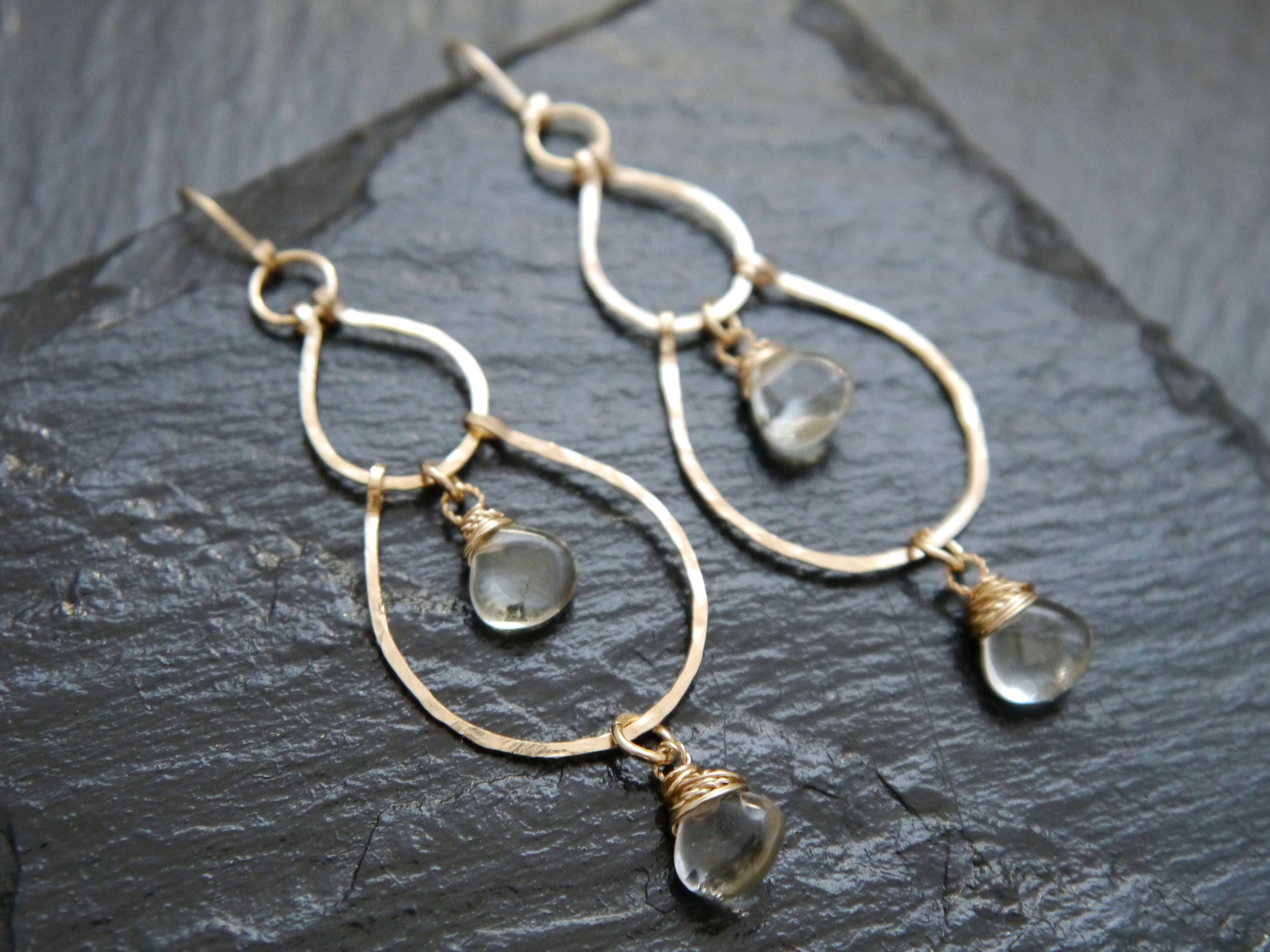 Green Amethyst Chandelier Gemstone Earrings, 14K Gold Filled Boho Wedding
