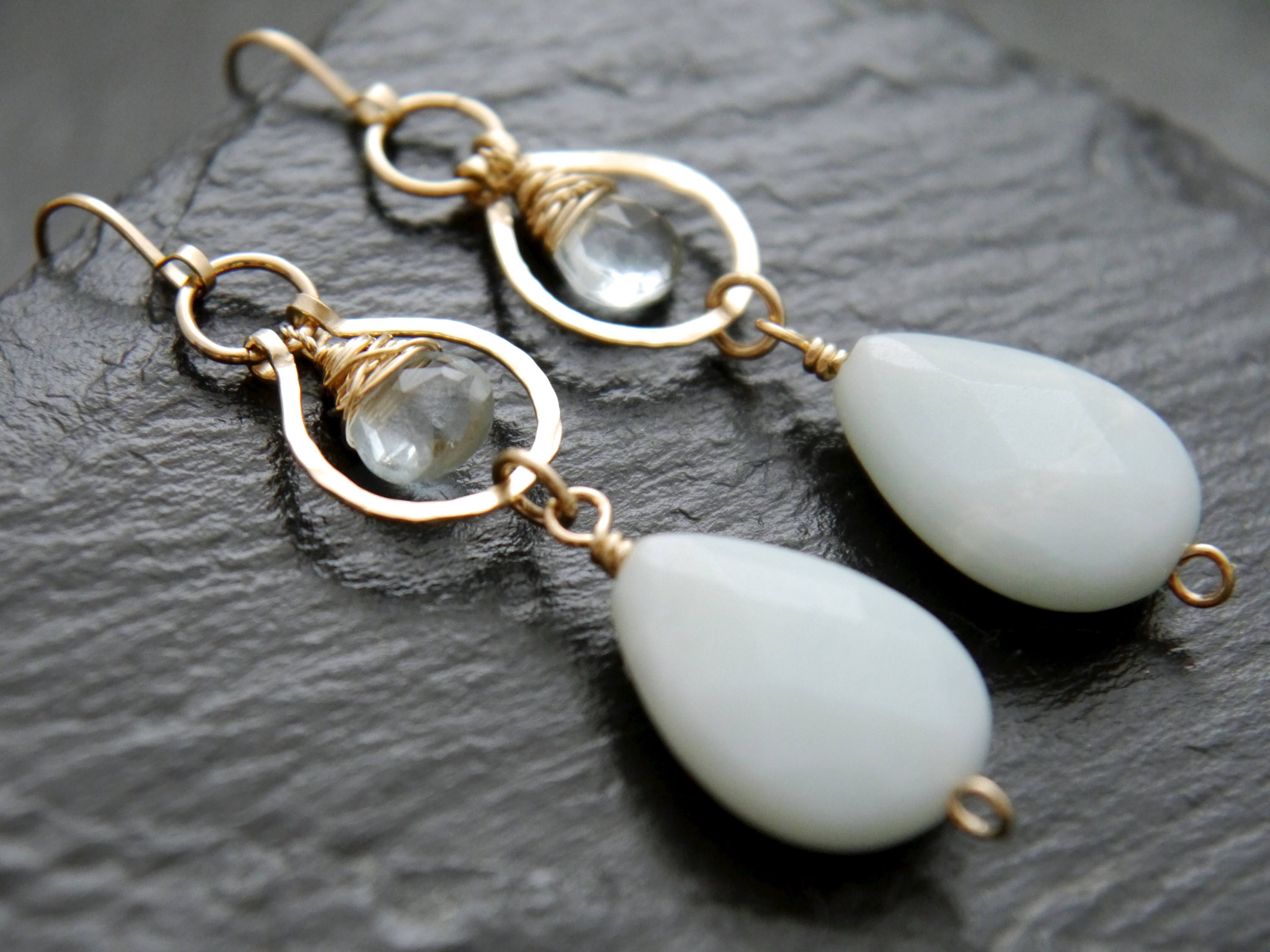 Amazonite Green Amethyst Chandelier Earrings, 14K Gold Filled Statement Dangle, Boho Bridal Jewelry