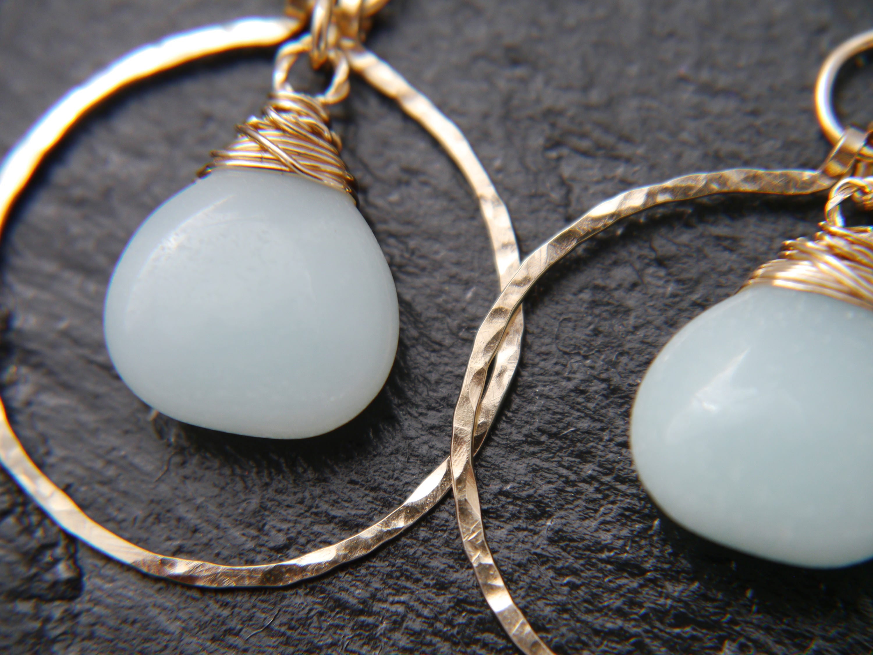 Amazonite Hoop Earrings, 14K Gold Filled Circle Dangle, Everyday Gemstone Jewelry