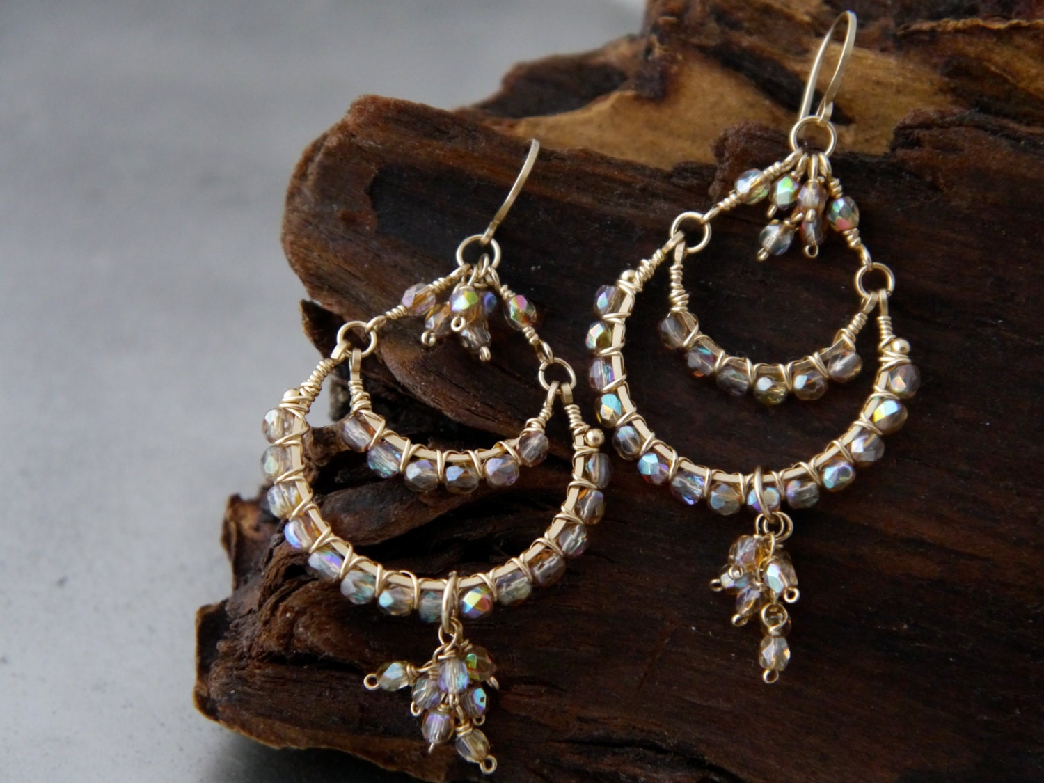 Champagne Chandelier Gemstone Earrings, 14K Gold Filled Minimalist Bridal