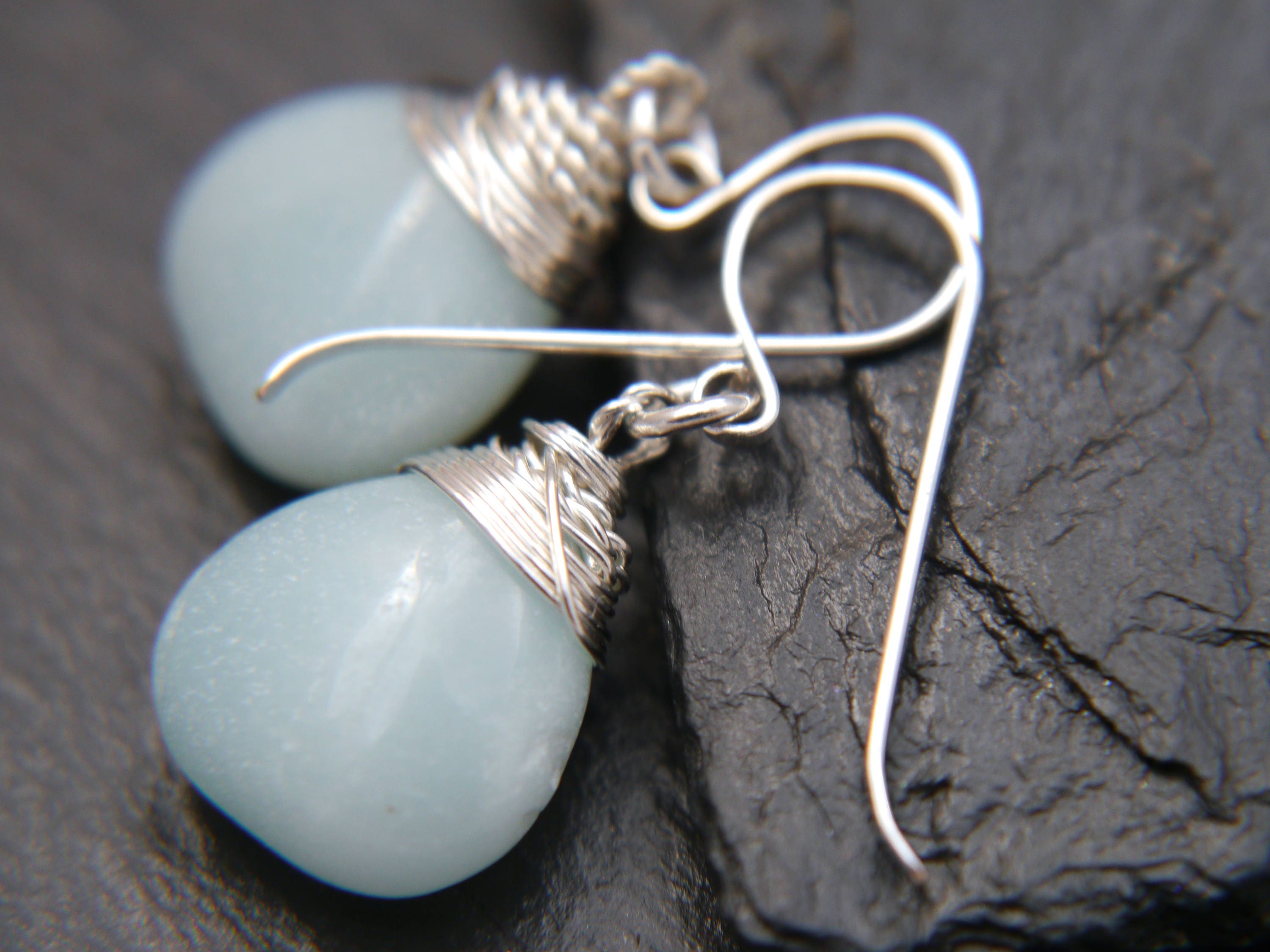 Amazonite Teardrop Gemstone Earrings, Sterling Silver Something Blue