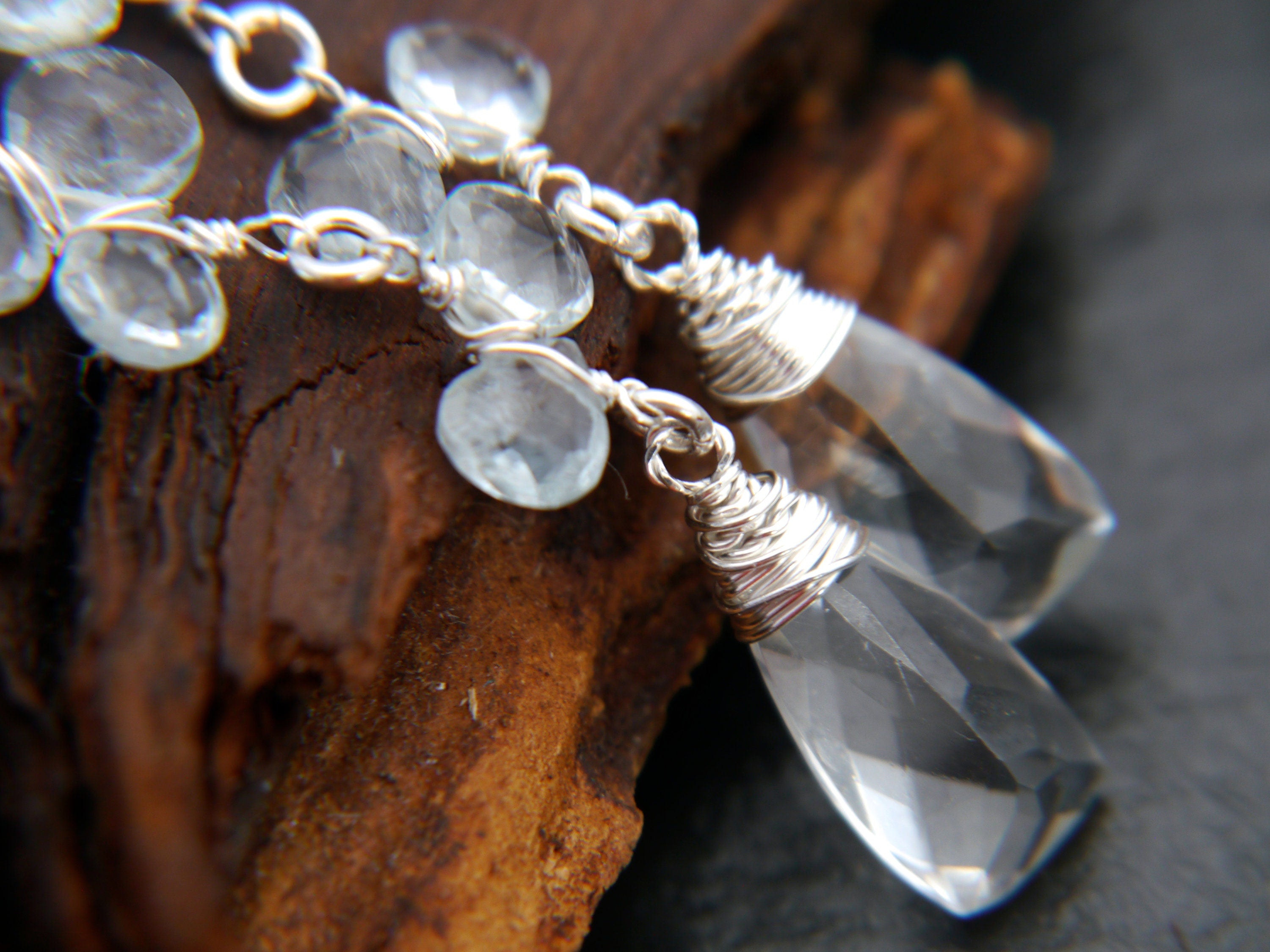 Aquamarine Quartz Trillion Hoop Gemstone Earrings, Sterling Silver, Garden Wedding