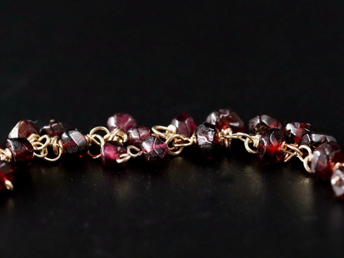 Garnet Aquamarine Gemstone Bracelet, 14K Gold Filled Raw , January Birthstone
