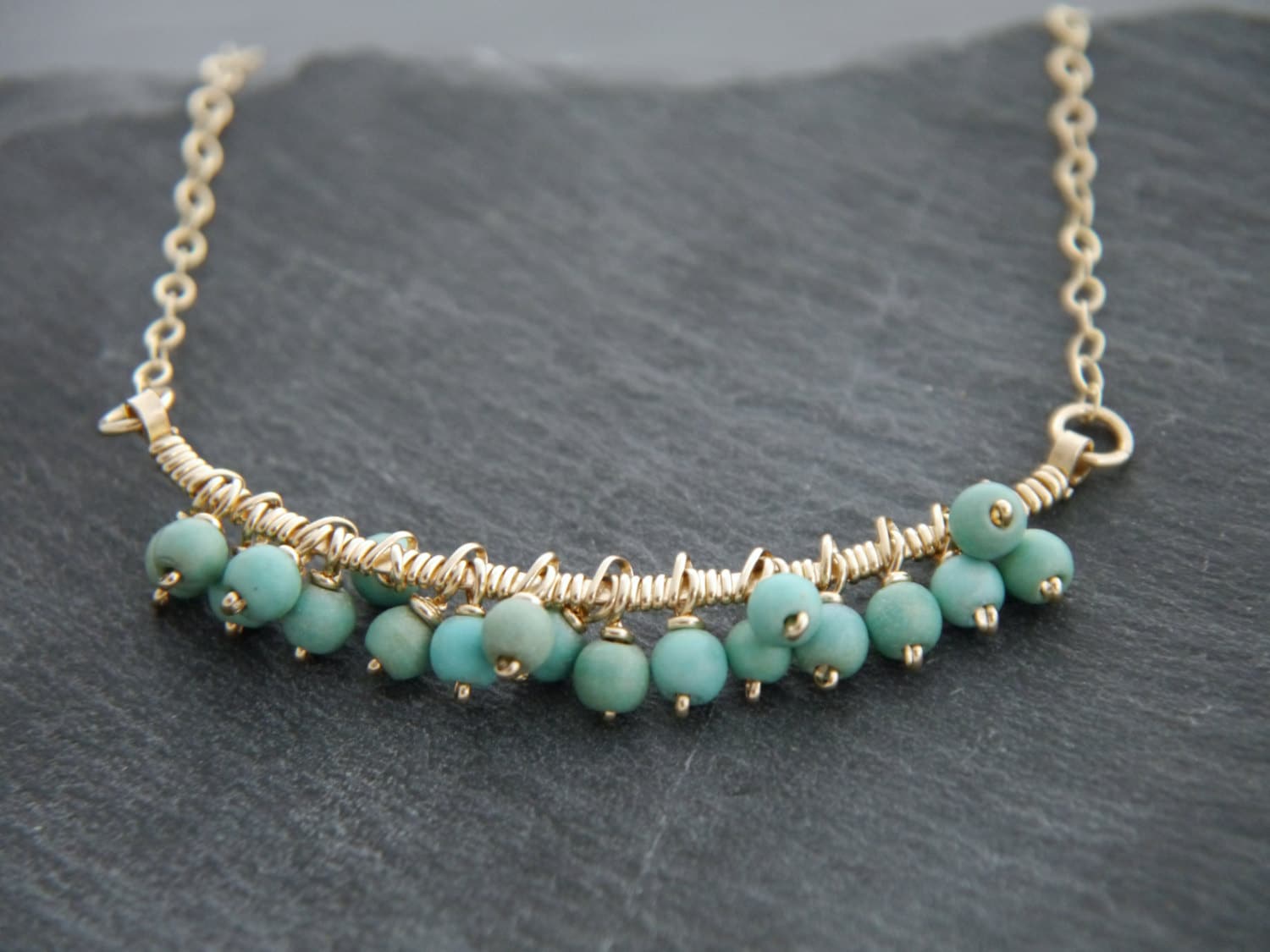 Aqua Teal Magnesite Bar Gemstone Necklace, 14K Gold Filled Minimalist Jewelry