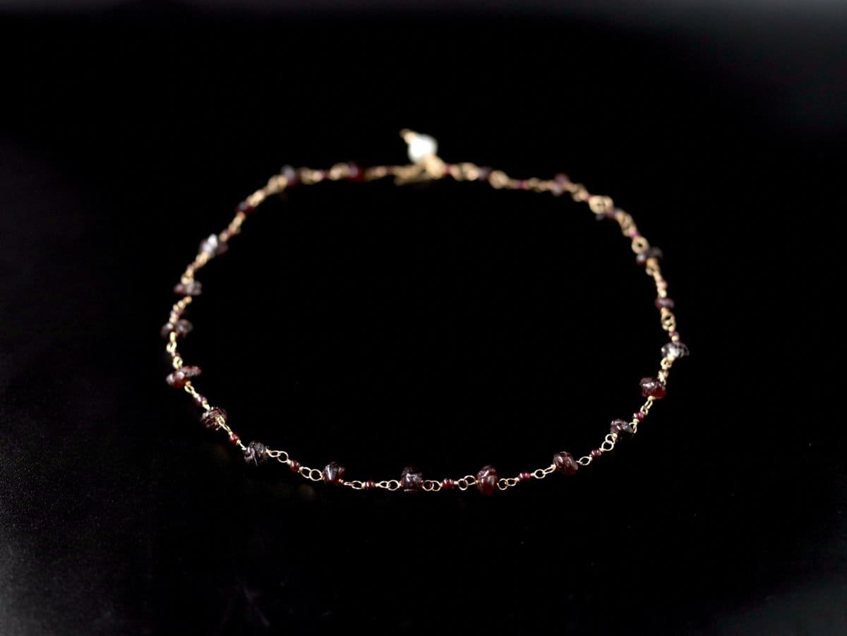 Garnet Rosary Chain Gemstone Necklace, 14K Gold Filled