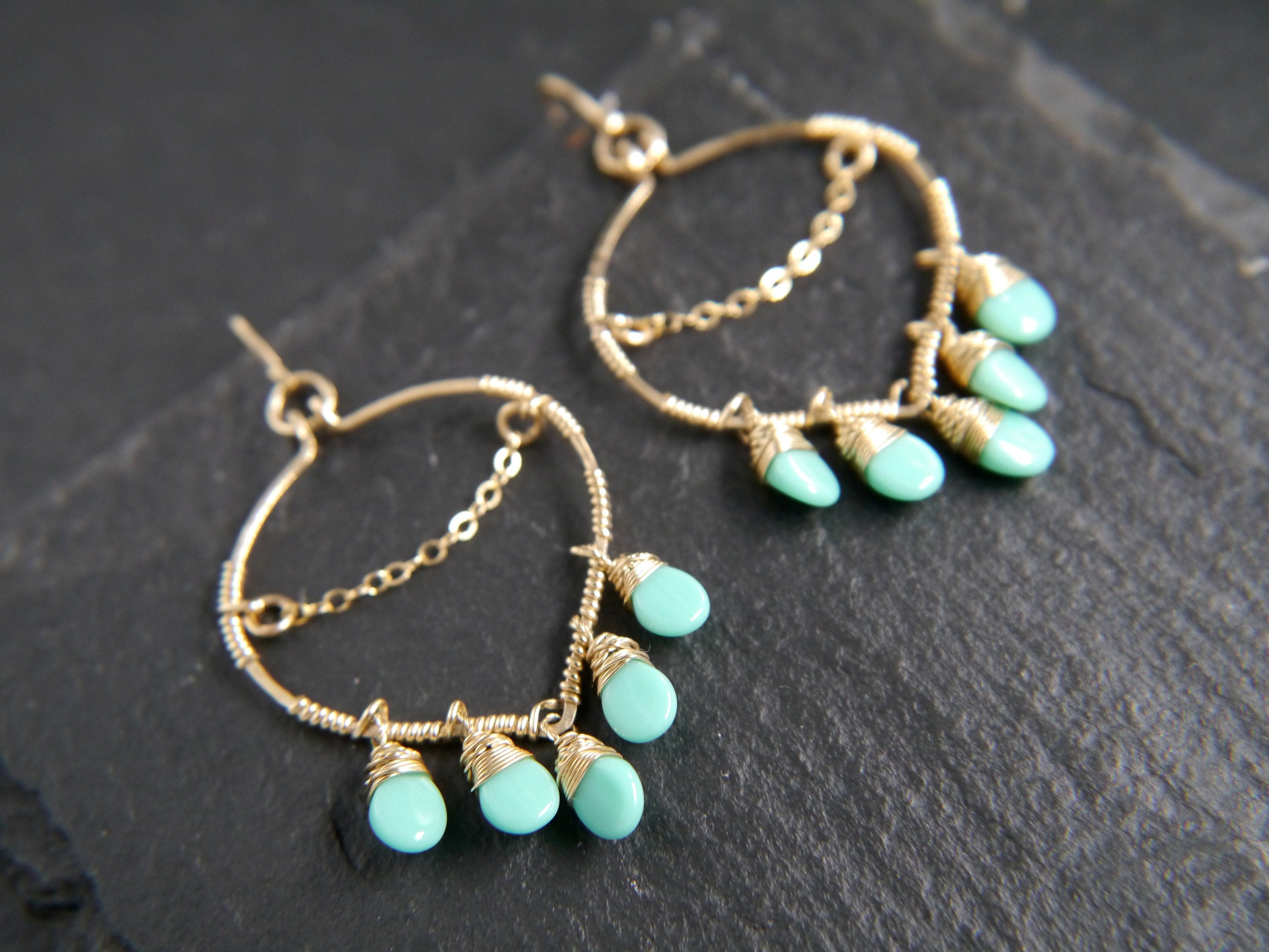 Boho Czech Glass Chandelier Gemstone Earrings, 14K Gold Filled Bohemian Style