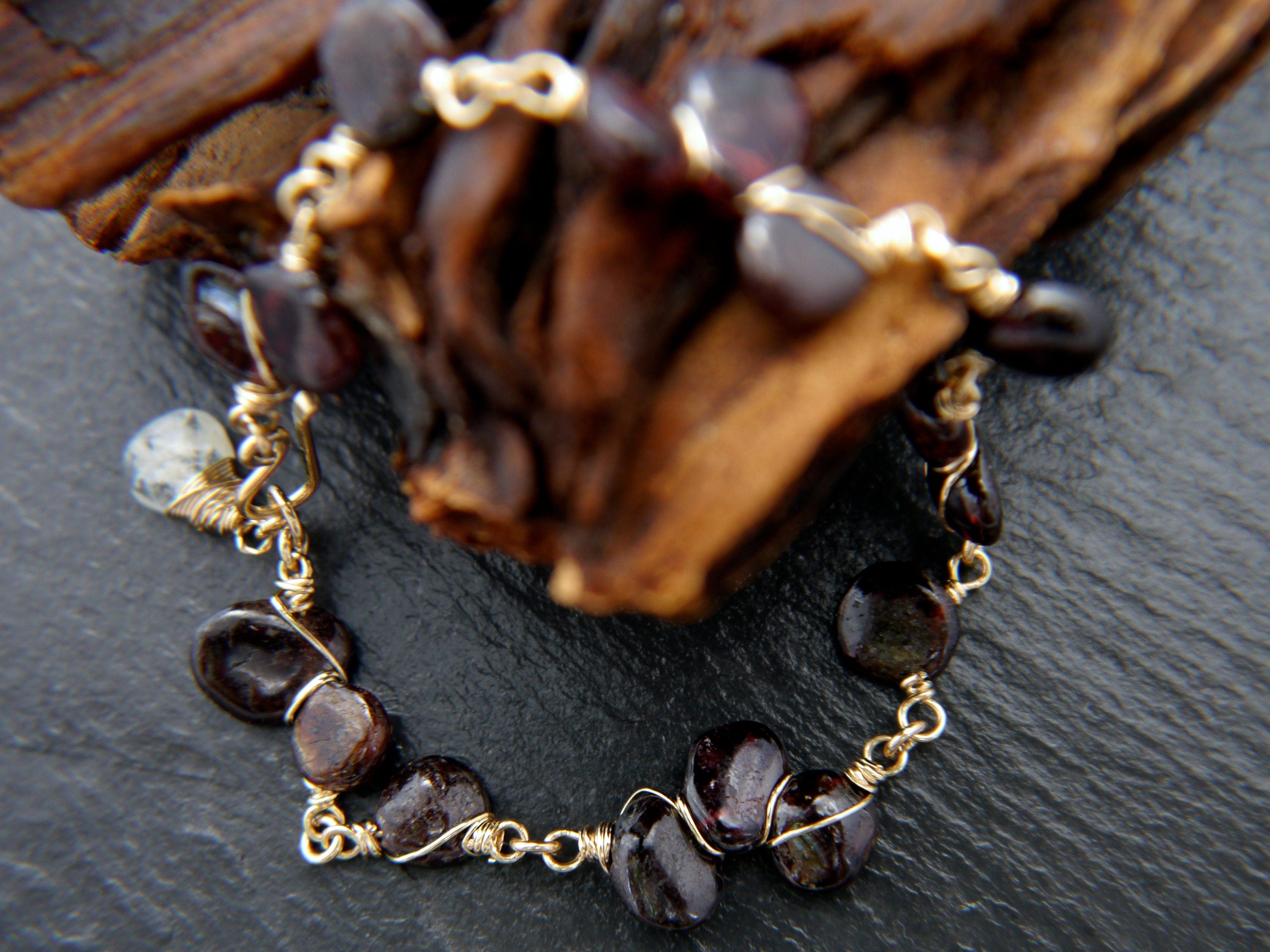Garnet Aquamarine Gemstone Bracelet, 14K Gold Filled Jewelry, January March Birthstone