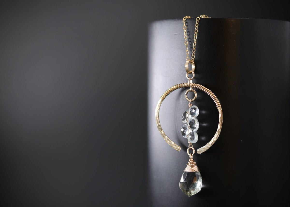Aquamarine Green Amethyst Crescent Moon Necklace
