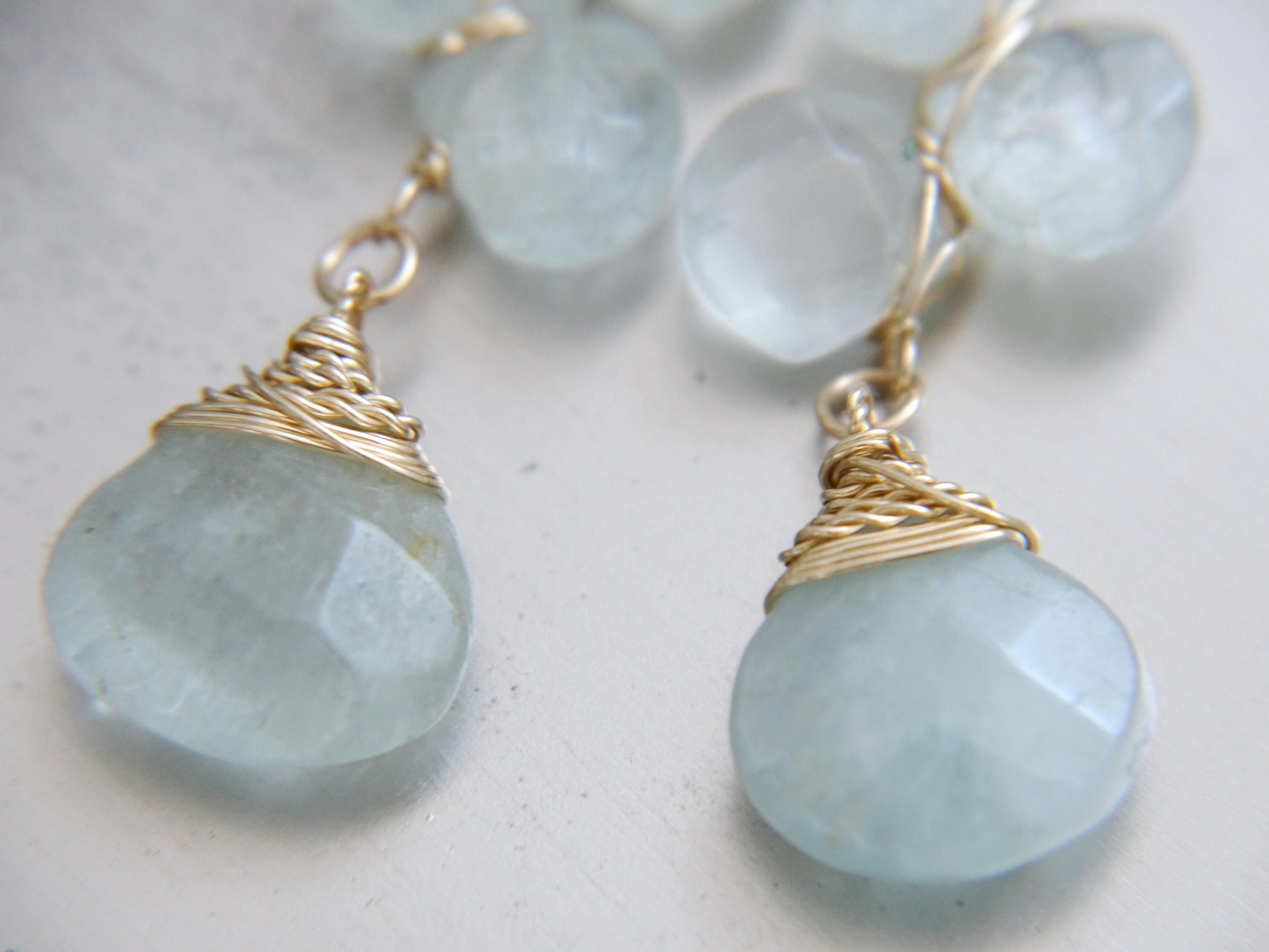 Aquamarine Long Dangle  Floral Gemstone Earrings, 14K Gold Filled Garden Wedding