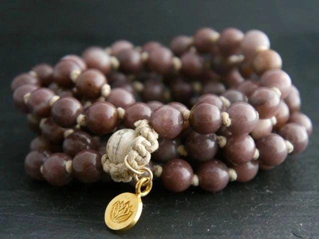 Purple Aventurine Mala Beads, 108 Gemstone Beads, Wrap, Hand Knotted