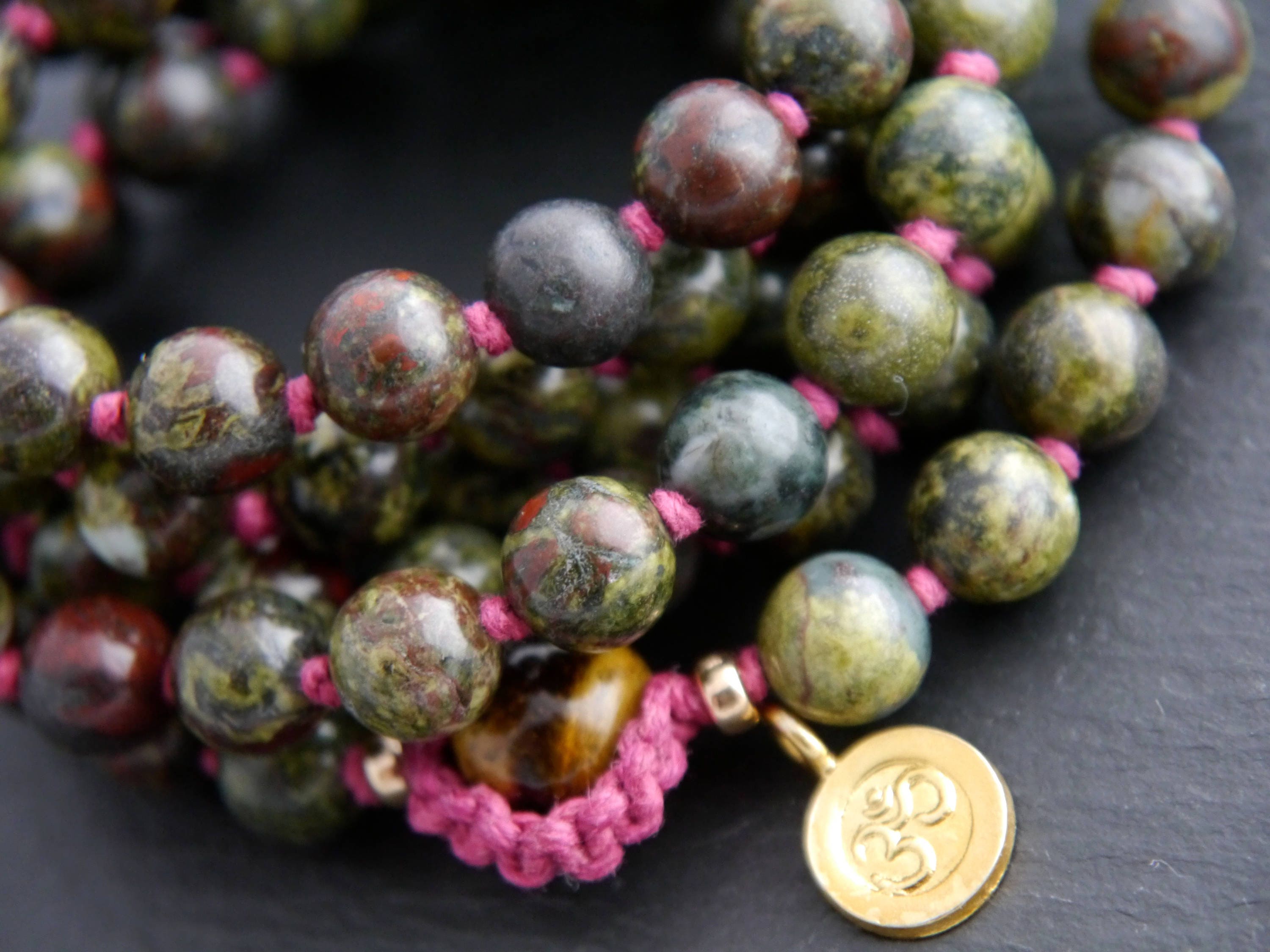 Red Dragon Blood Jasper 108 Mala Bead , Wrap, Hand Knotted Tibetan Prayer Beads