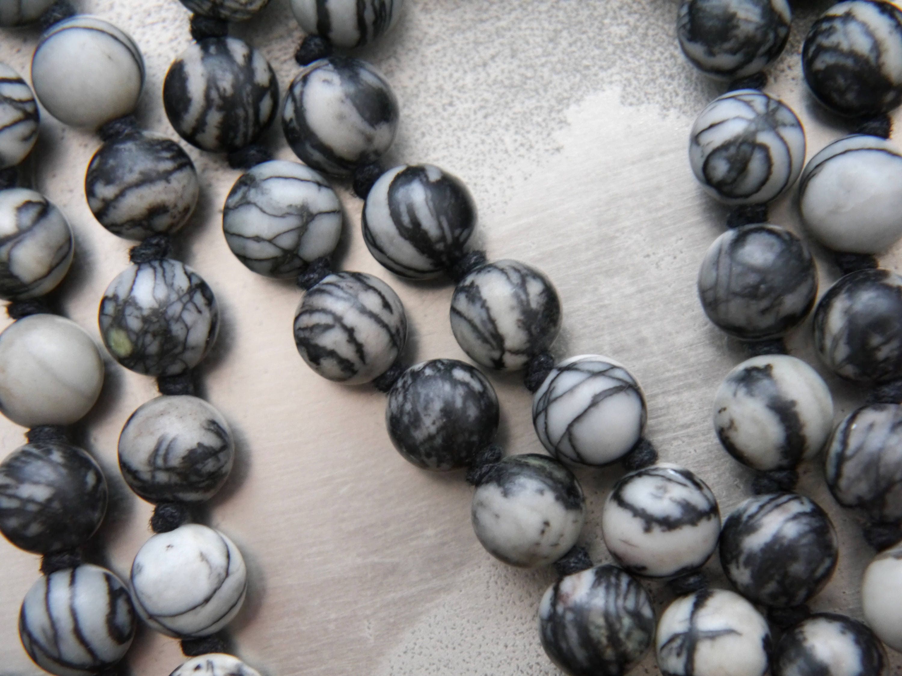 Black Silkstone Hematite 108 Mala Bead , Wrap, Hand Knotted Tibetan Prayer Beads