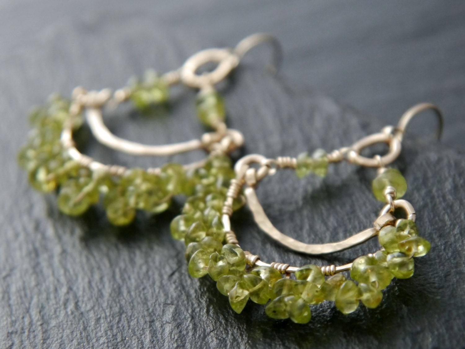 Peridot Chandelier Nature Inspired Gemstone Earrings, 14K Gold Filled Garden Wedding