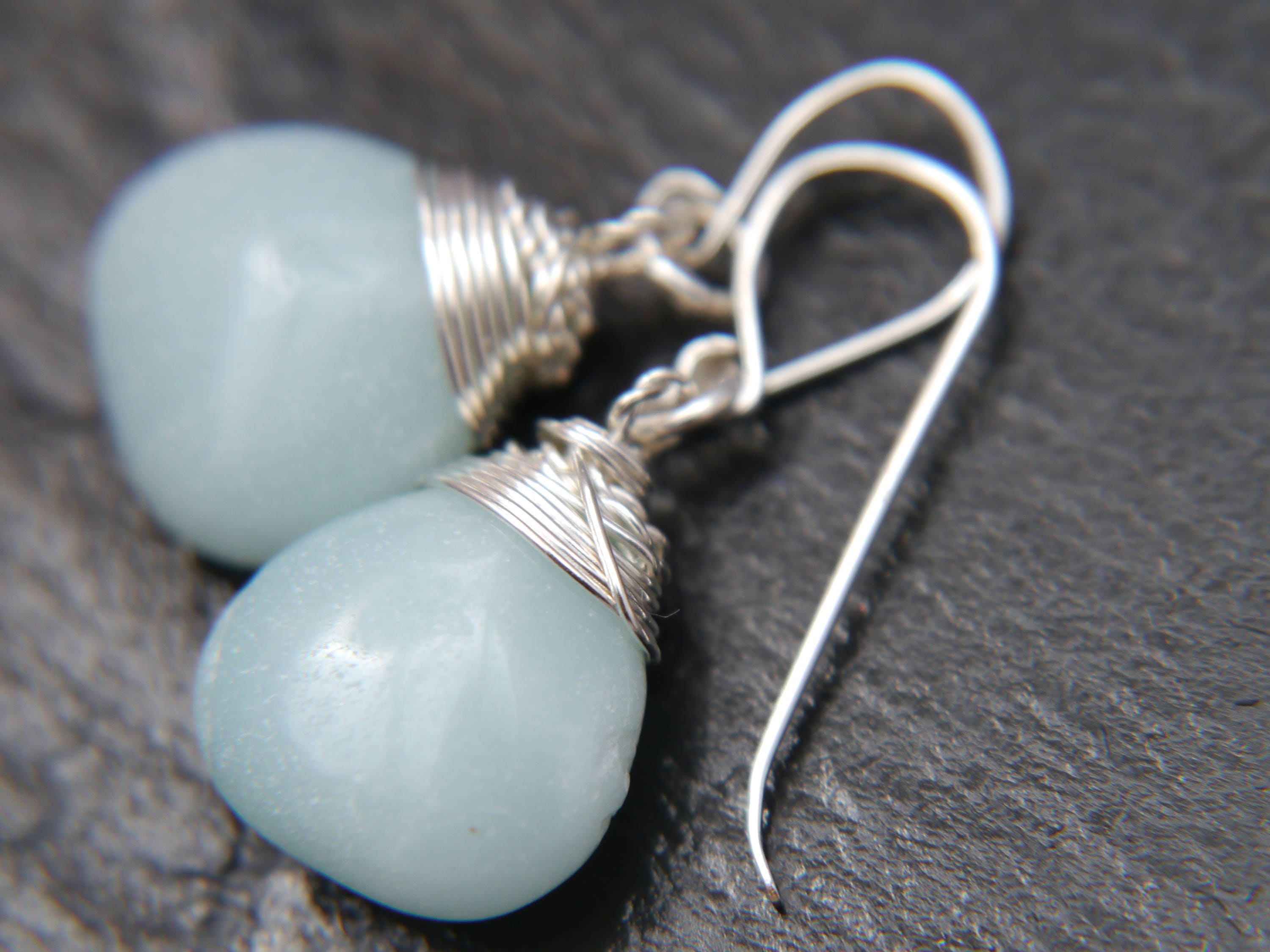 Amazonite Teardrop Gemstone Earrings, Sterling Silver Something Blue