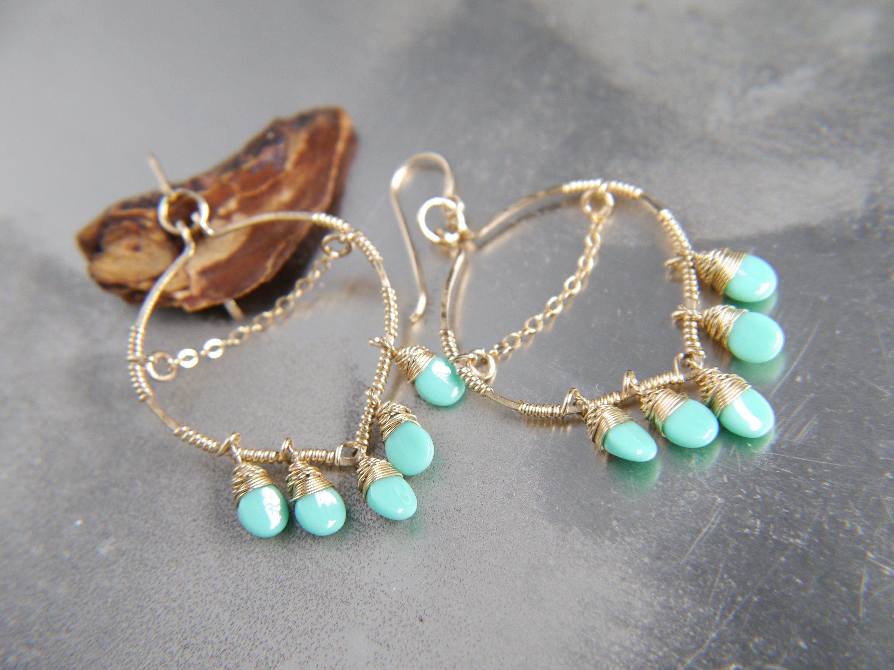 Boho Czech Glass Chandelier Gemstone Earrings, 14K Gold Filled Bohemian Style