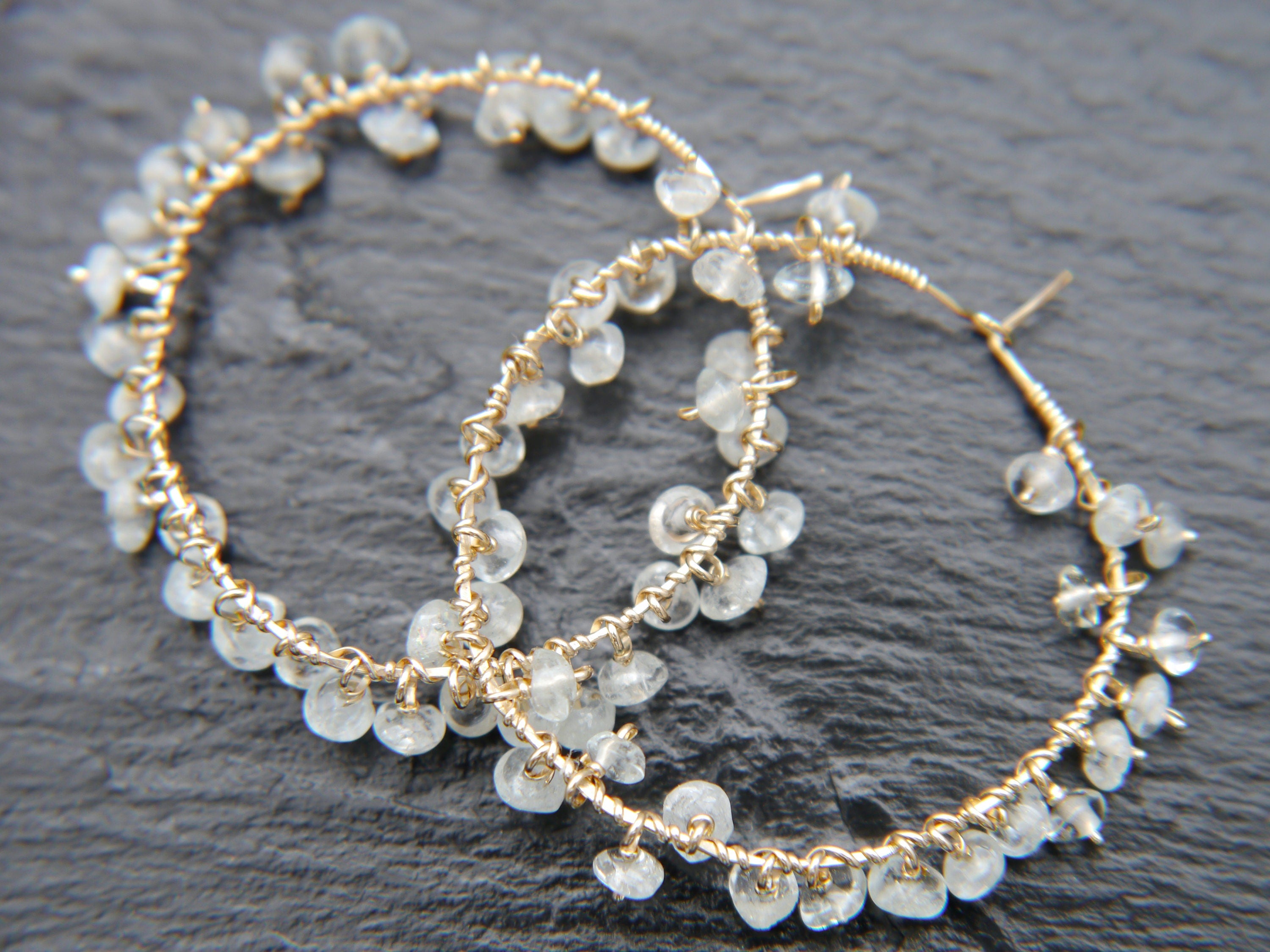 Aquamarine Floral Hoop Gemstone Earrings, 14K Gold Filled Boho Style