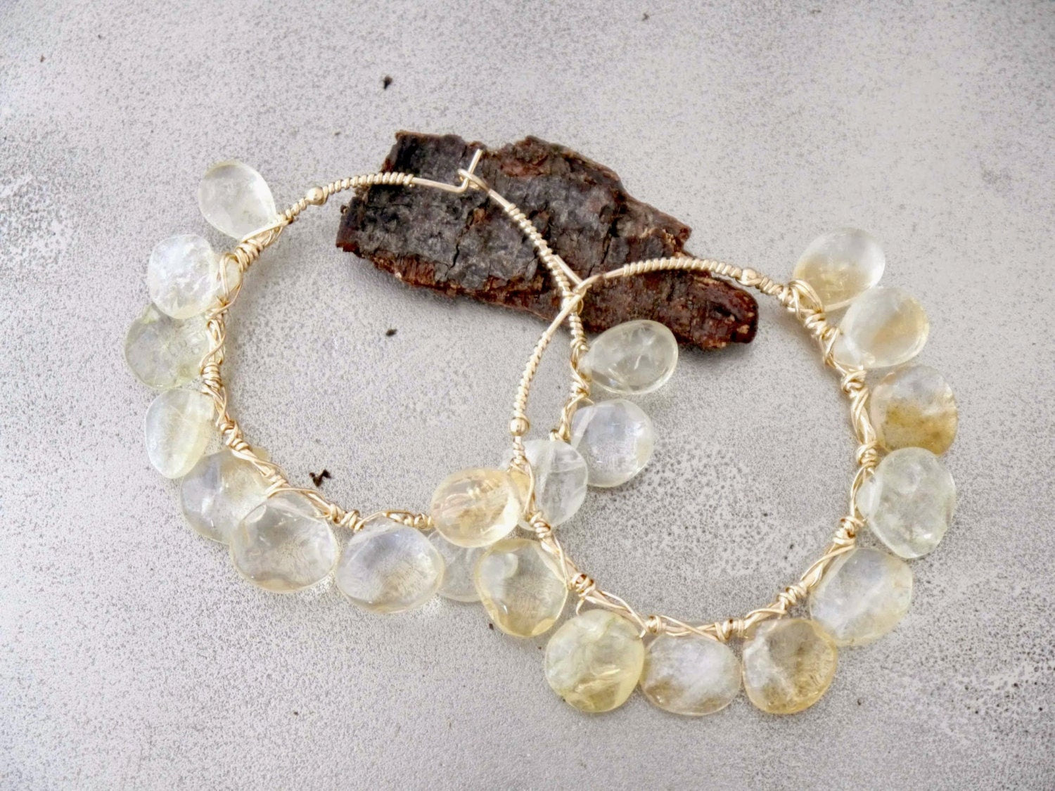 Citrine Faceted Petal Hoop Gemstone Earrings, 14K Gold Filled Garden Botanical