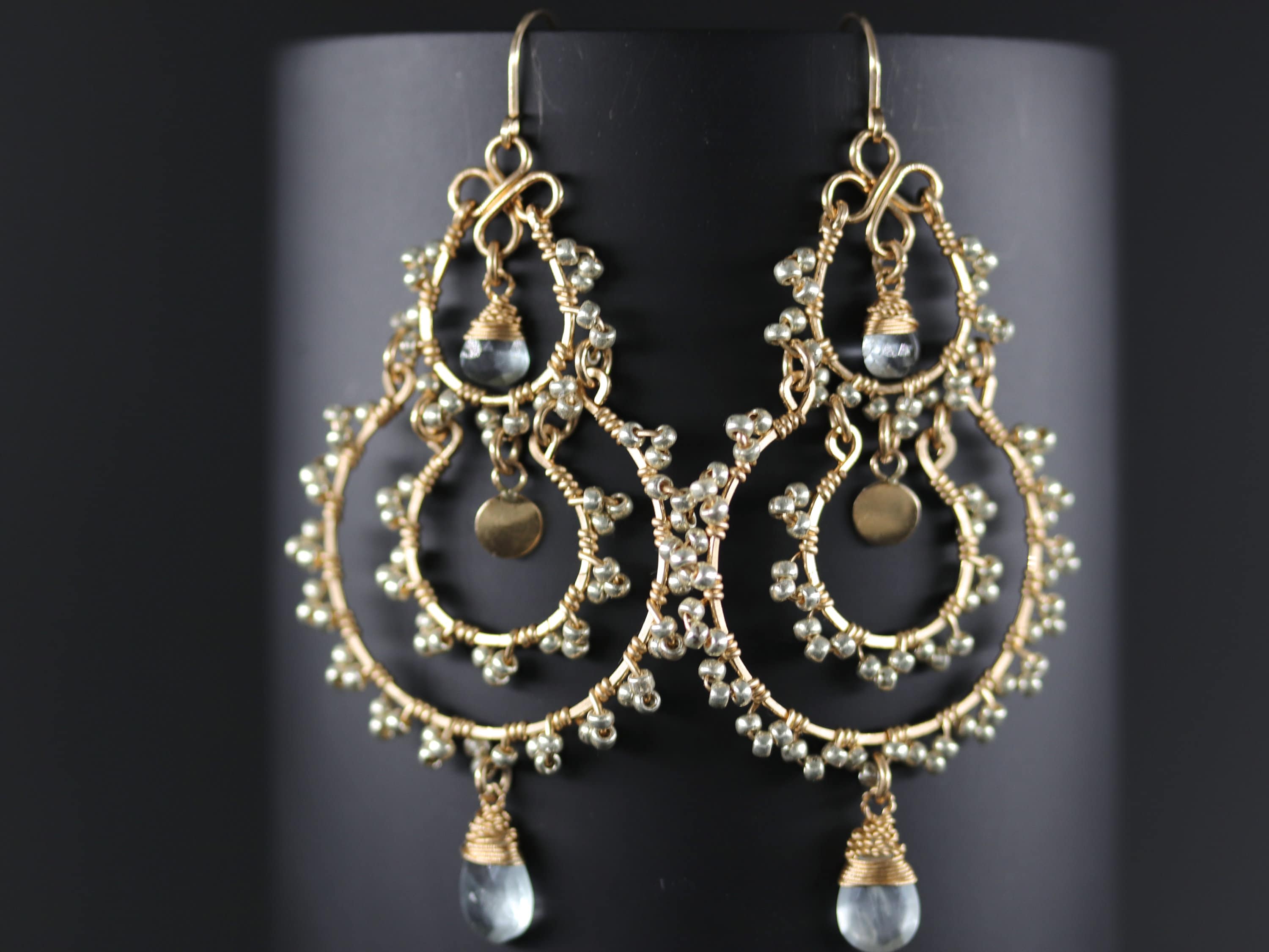 Champagne Chandelier Gemstone Earrings, 14K Gold Filled Bohemian Wedding