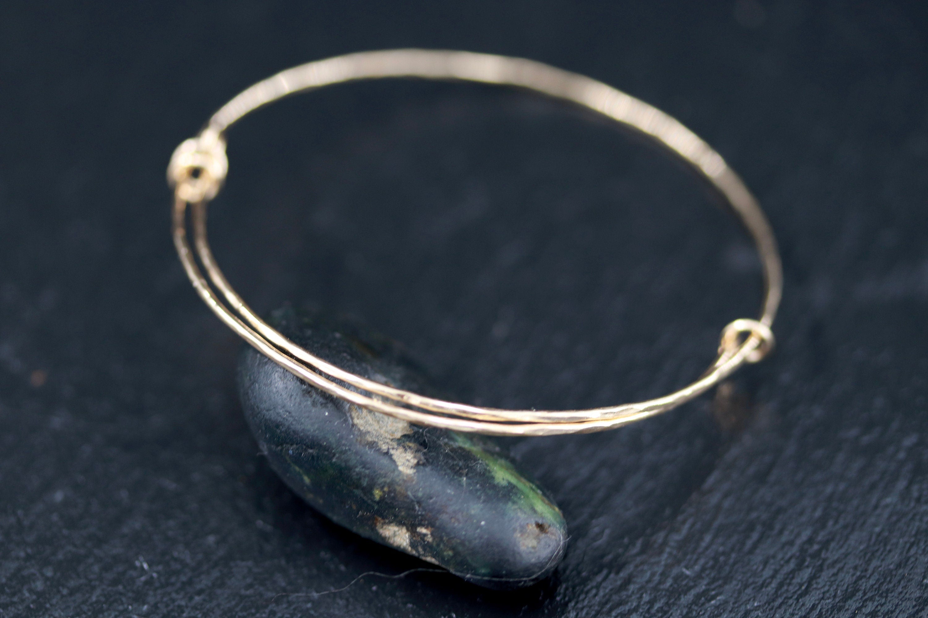 Hammered 14K Gold Filled Bangle Bracelet, Minimalist Adjustable Jewelry
