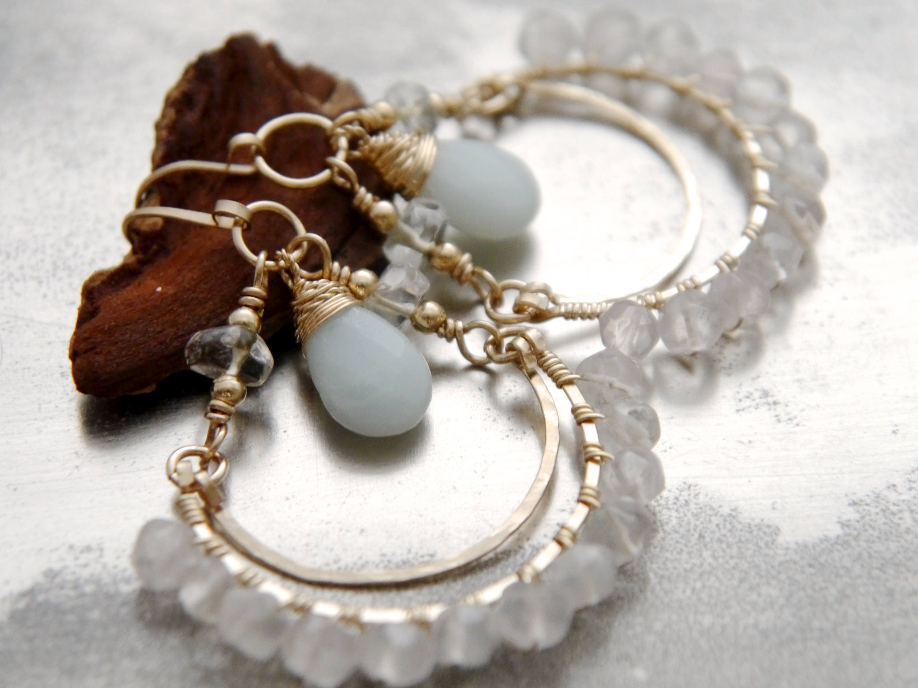 Rose Quartz Amazonite Chandelier Gemstone Earrings, 14K Gold Filled Boho Chic