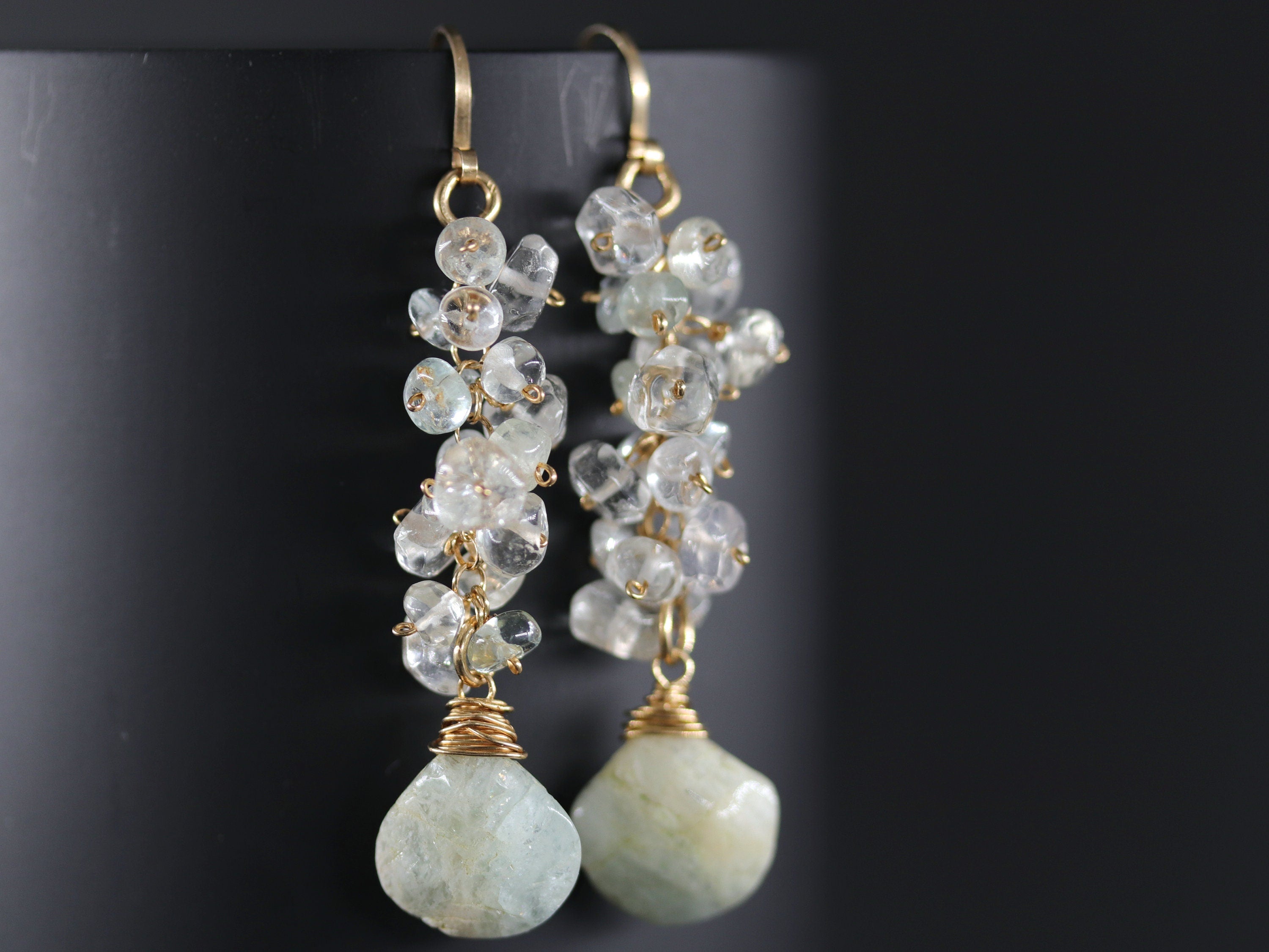 Aquamarine Cluster Floral Gemstone Earrings, 14K Gold Filled Garden Wedding