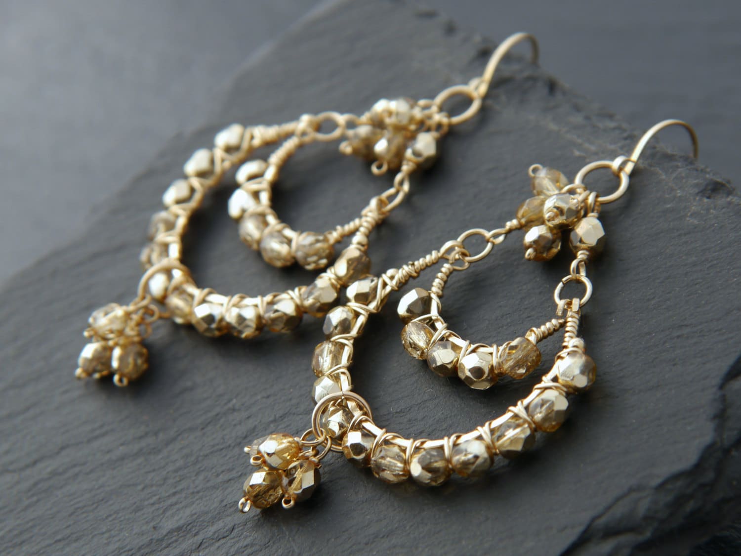 Tortoiseshell Chandelier Gemstone Earrings, 14K Gold Filled Bohemian Style