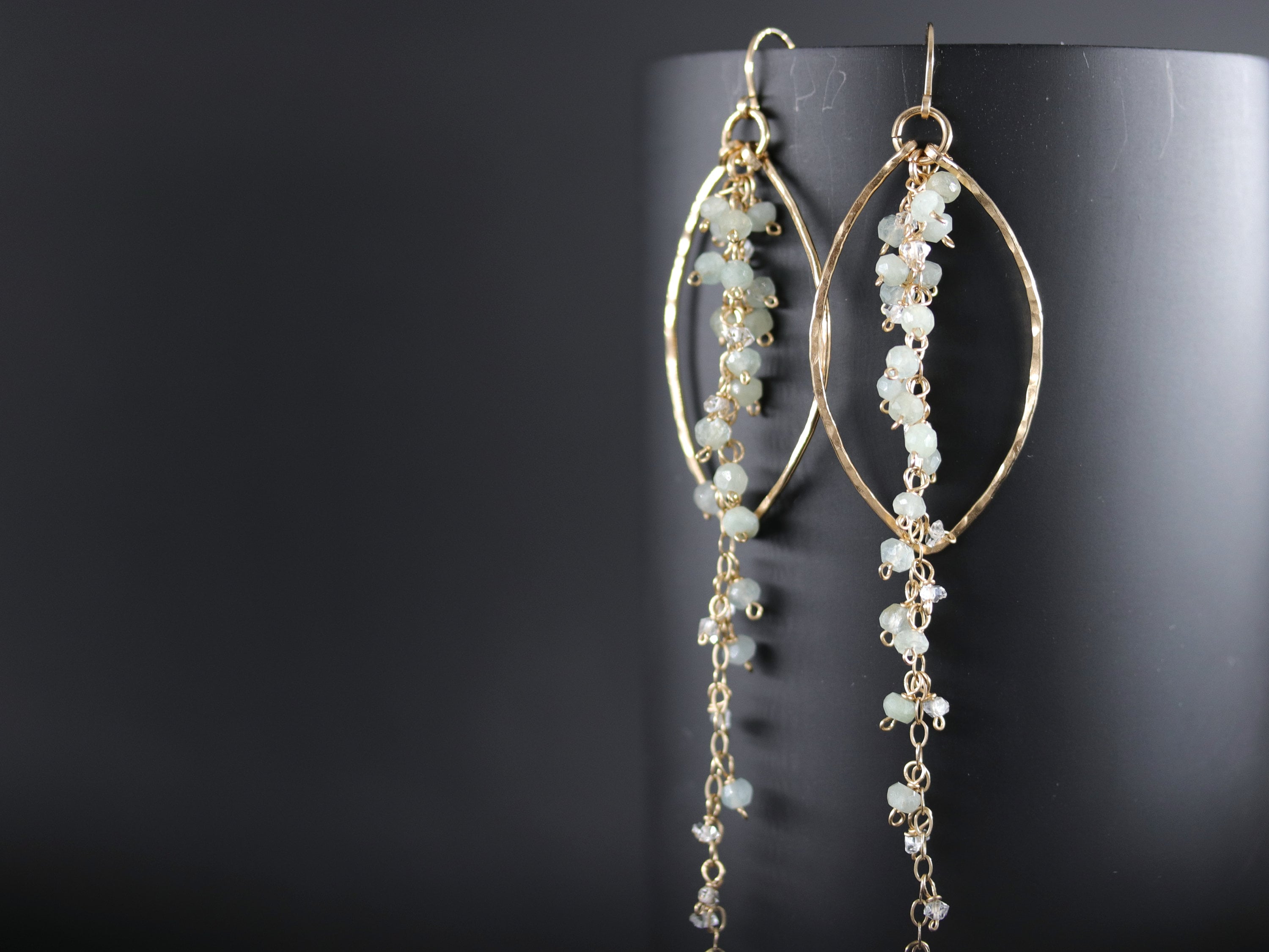 Aquamarine Fringe Chandelier Earrings, 14K Gold Filled Boho Dangle, Wedding Jewelry