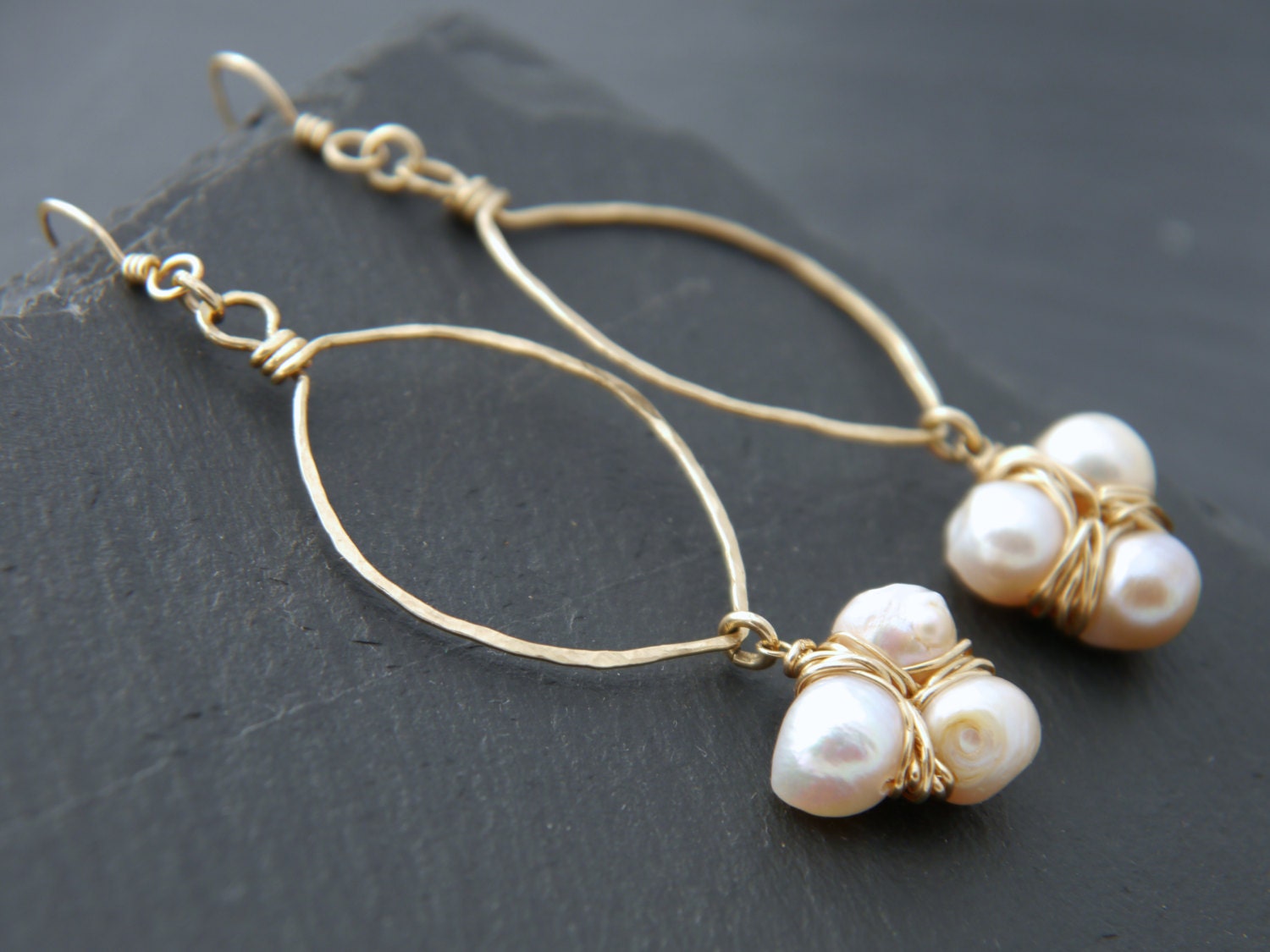 Freshwater Pearl Floral Hoop Gemstone Earrings, 14K Gold Filled Bohemian Style