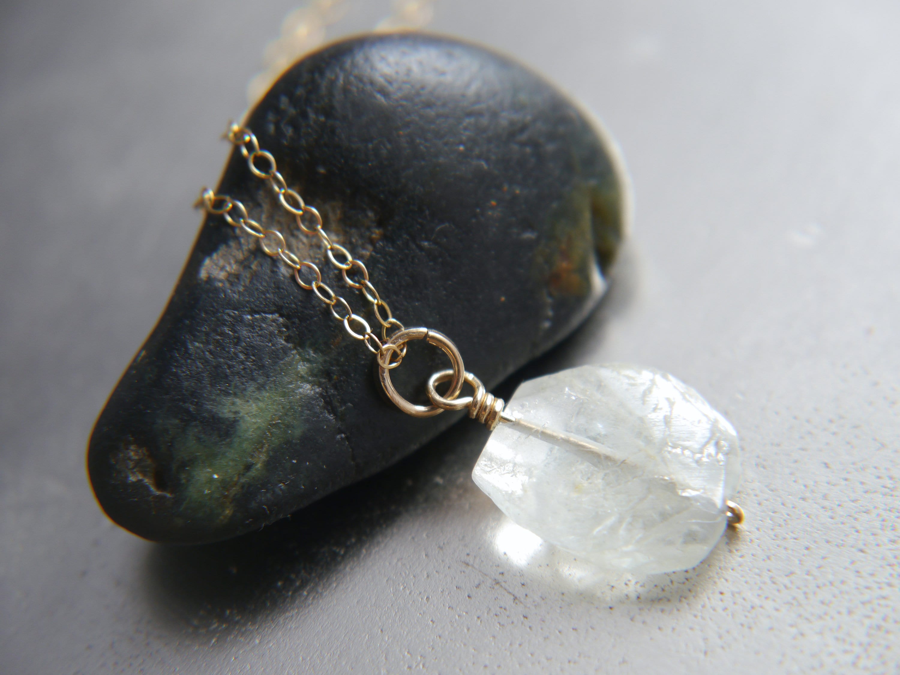 Raw Aquamarine Gemstone Pendant Necklace, 14K Gold Filled Minimalist Jewelry