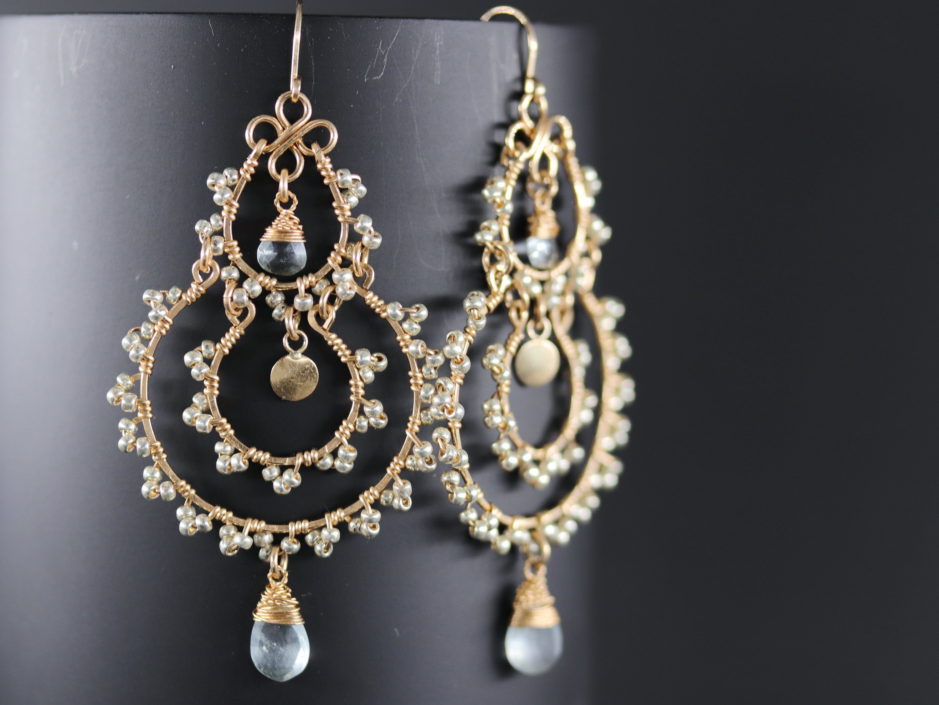 Champagne Chandelier Gemstone Earrings, 14K Gold Filled Bohemian Wedding