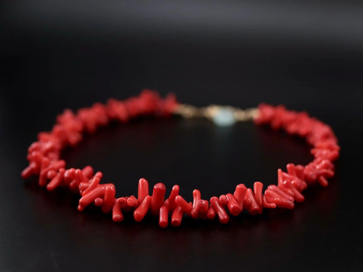 Red Coral Branch Gemstone Necklace, 14K Gold Filled Statement Jewelry