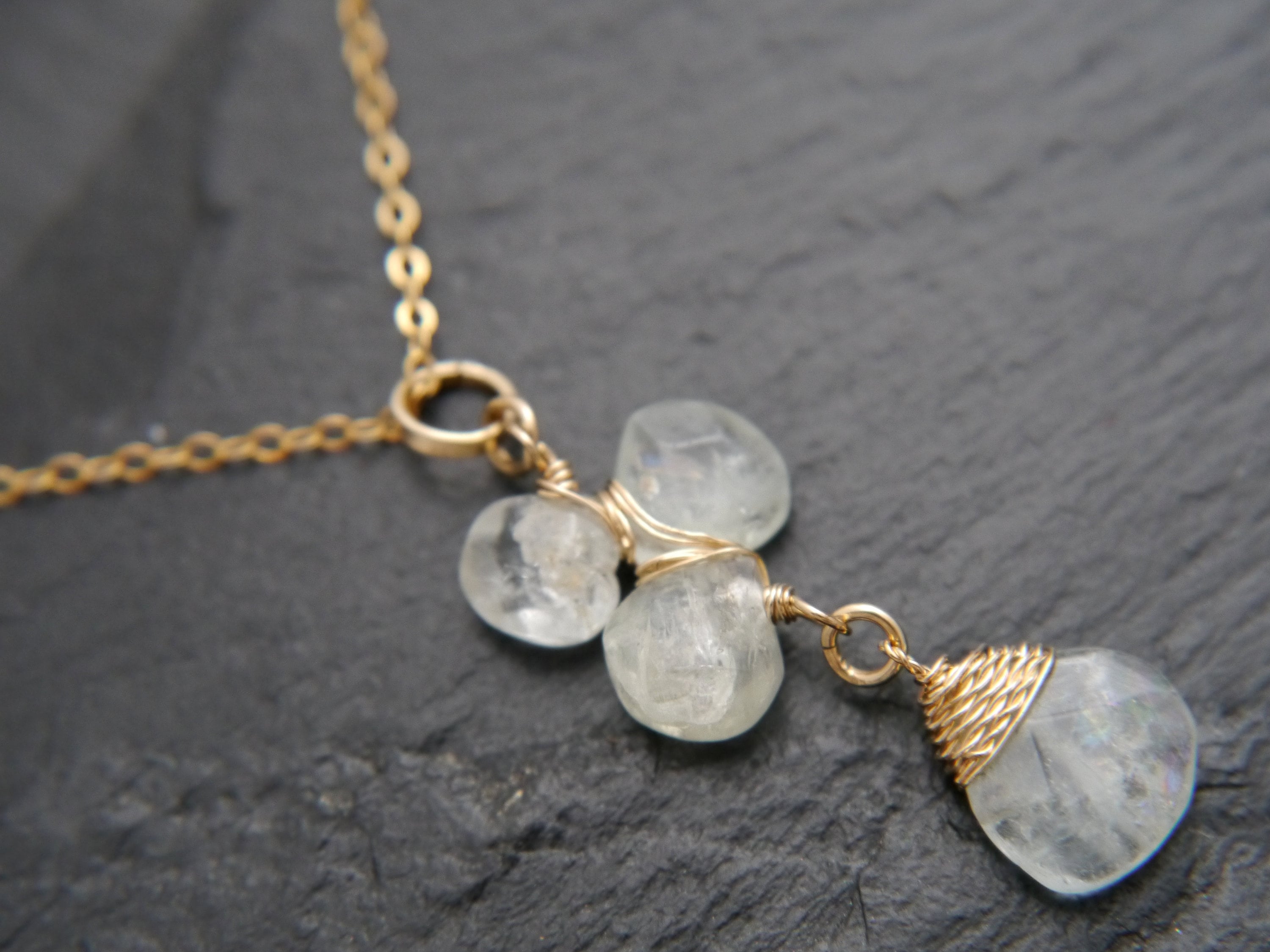 Aquamarine Flower Pendant Gemstone Necklace, 14K Gold Filled, Bridal