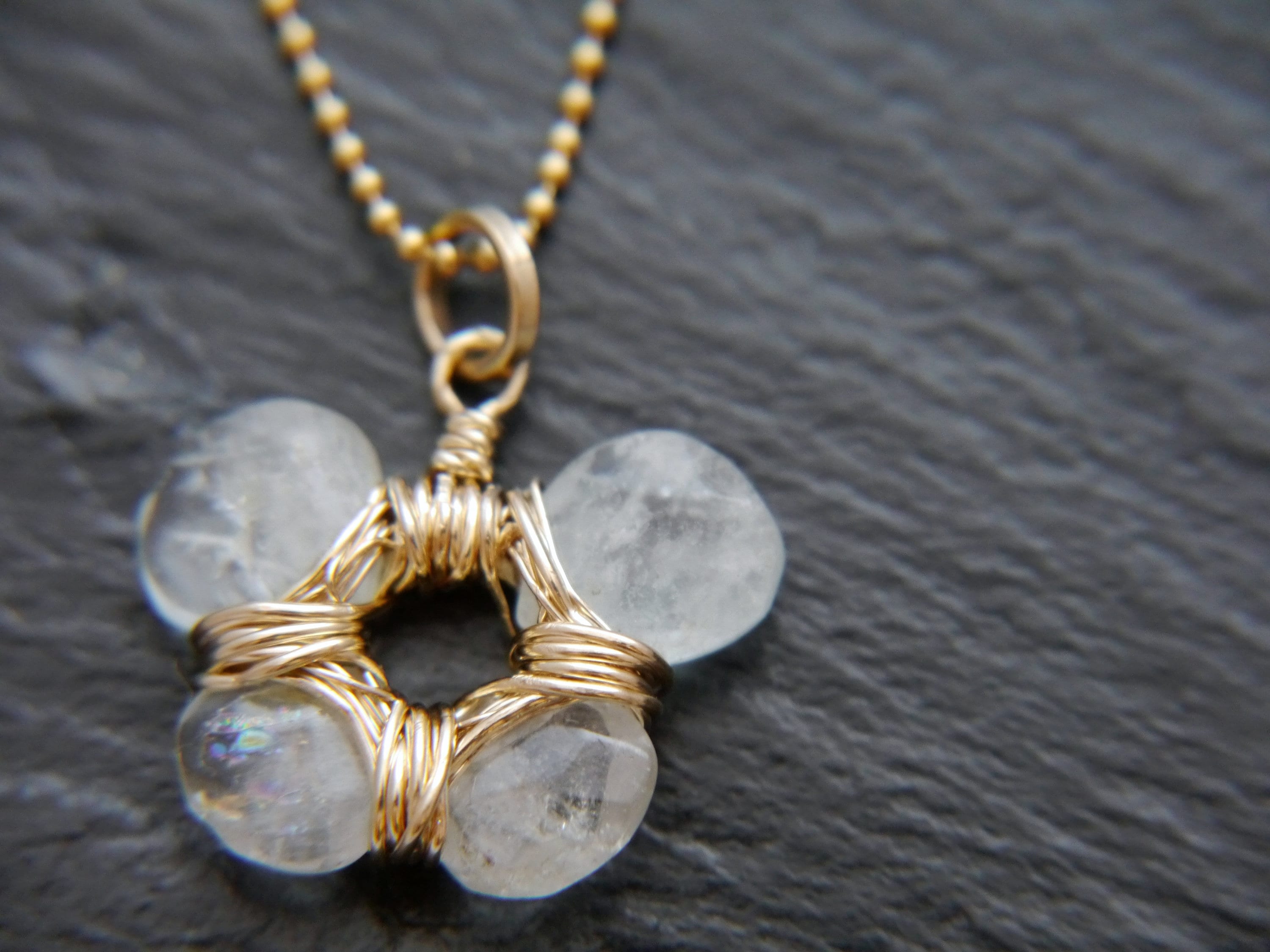Aquamarine Flower Pendant Gemstone Necklace, 14K Gold Filled Bohemian Bride
