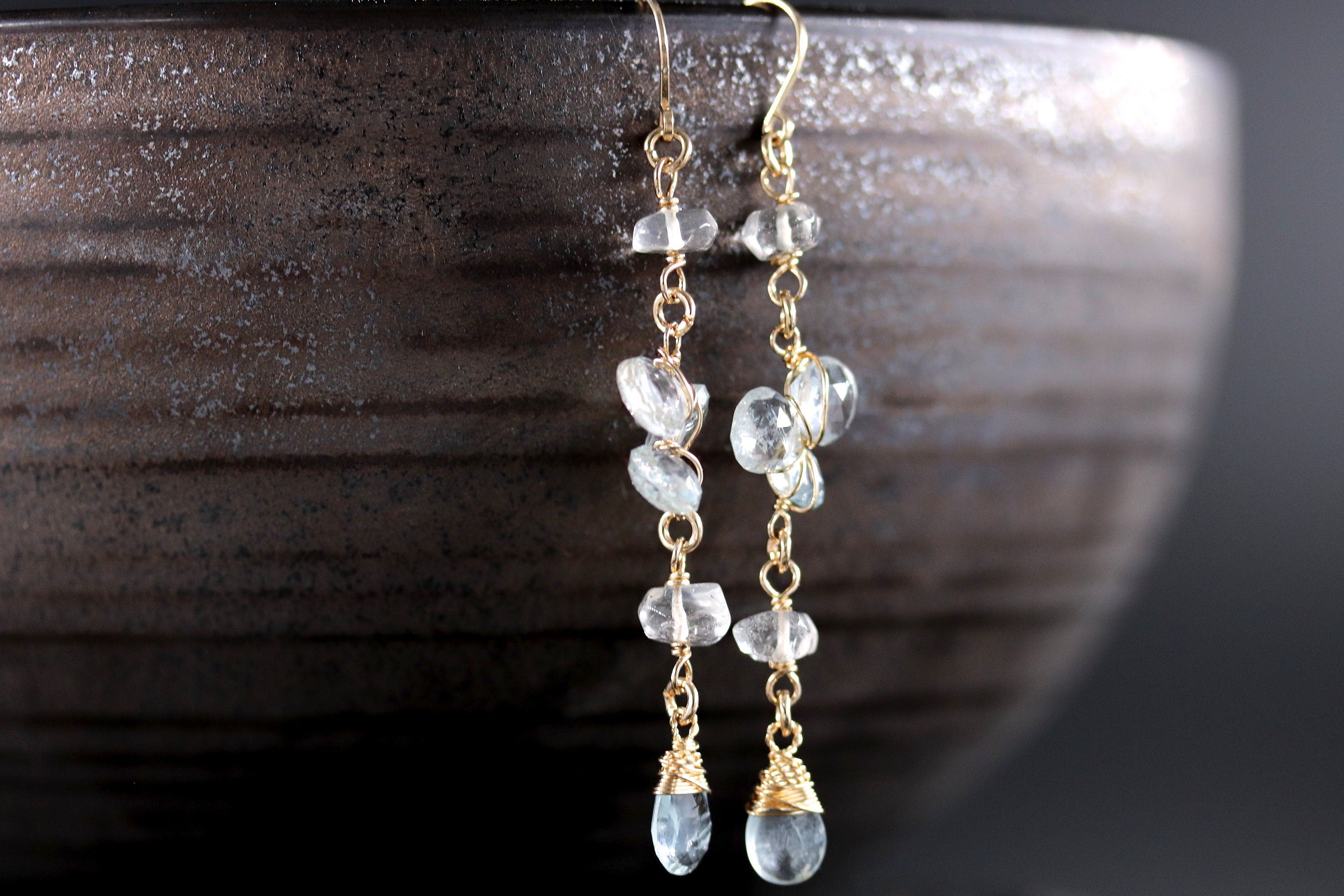 Aquamarine Floral Gemstone Earrings, 14K Gold Filled Garden Wedding