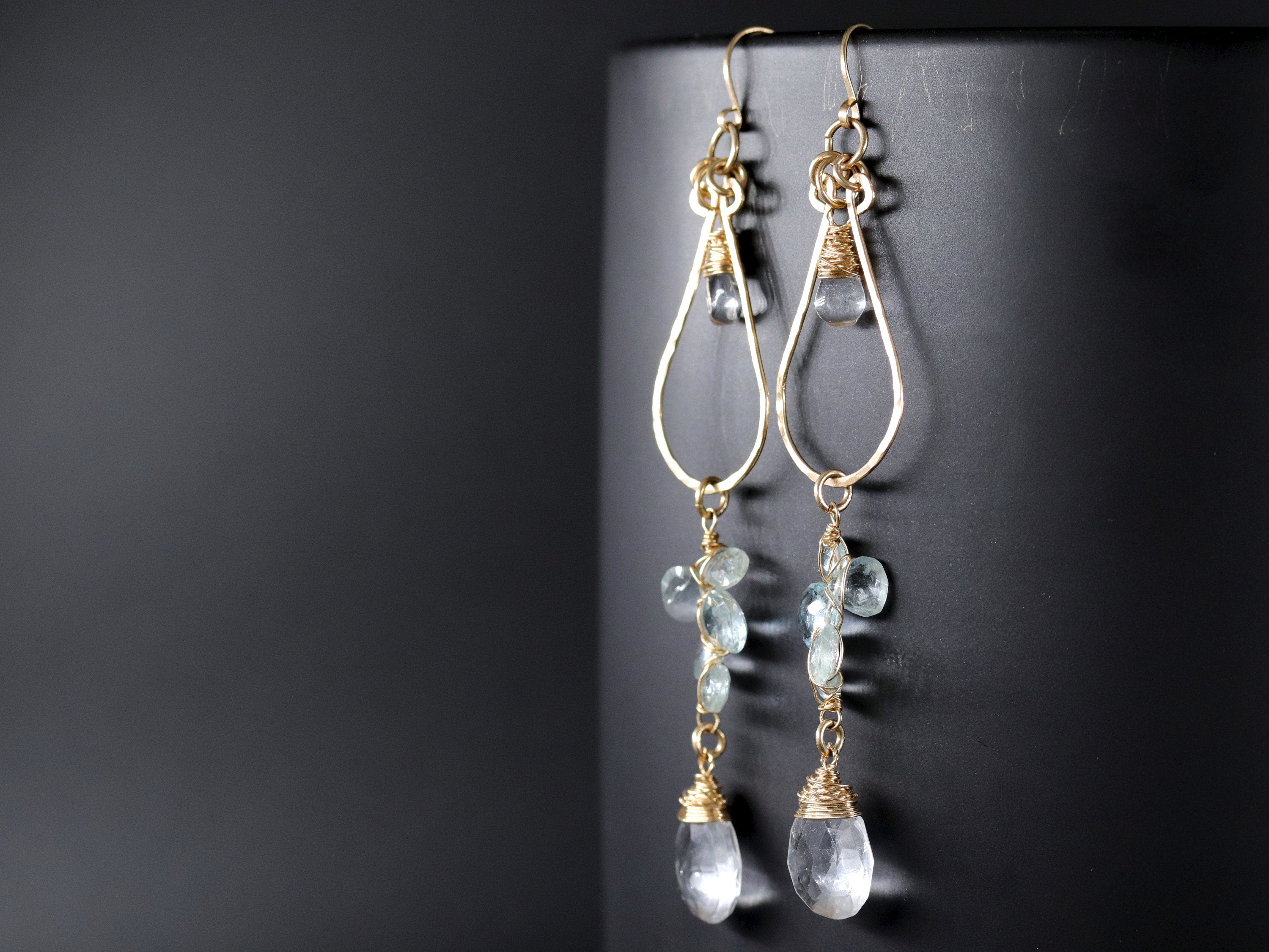 Aquamarine Quartz Chandelier Gemstone Earrings, 14K Gold Filled Ethereal Bride