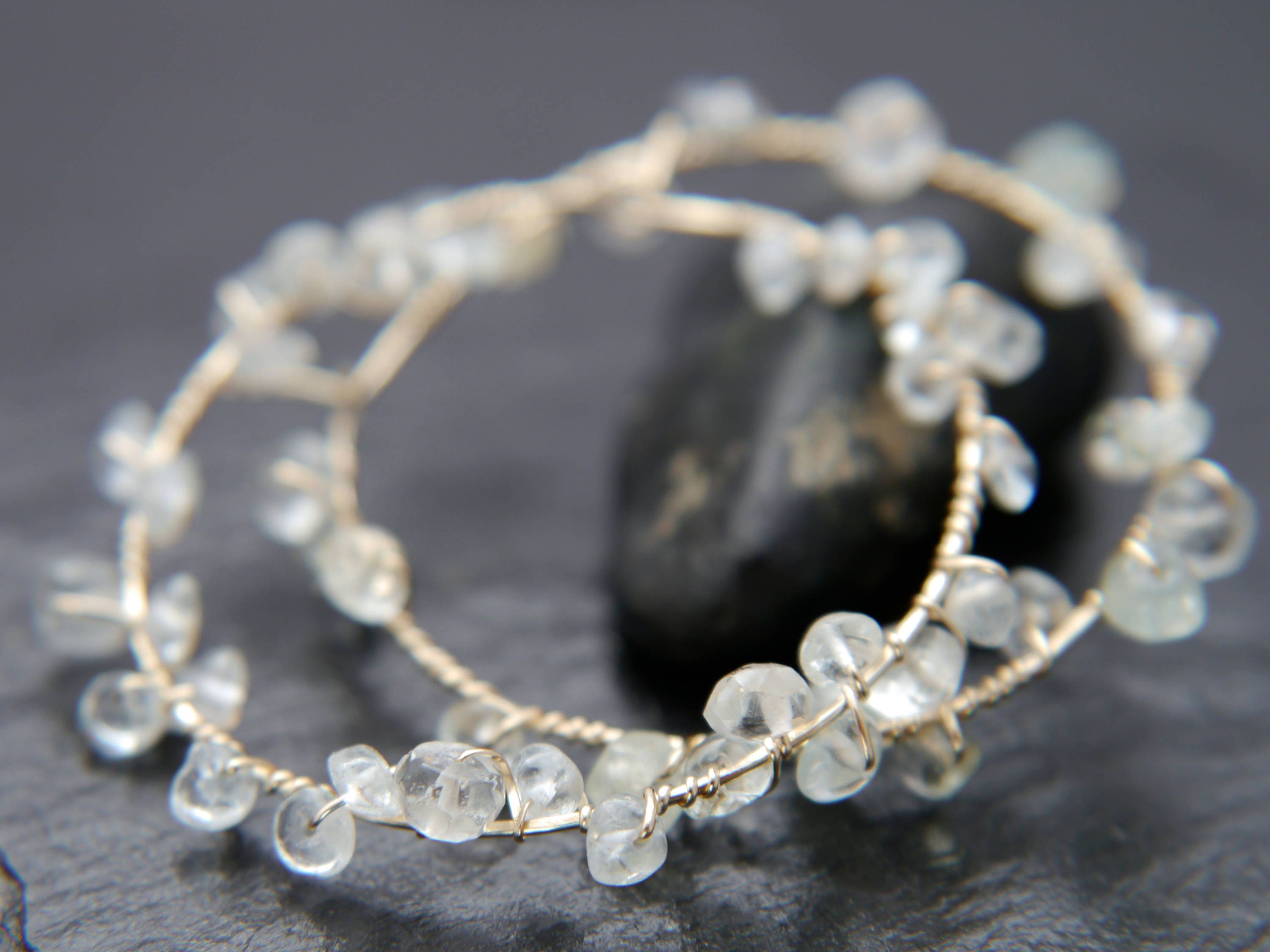 Aquamarine Floral Hoop Gemstone Earrings, 14K Gold Filled Ethereal Bride