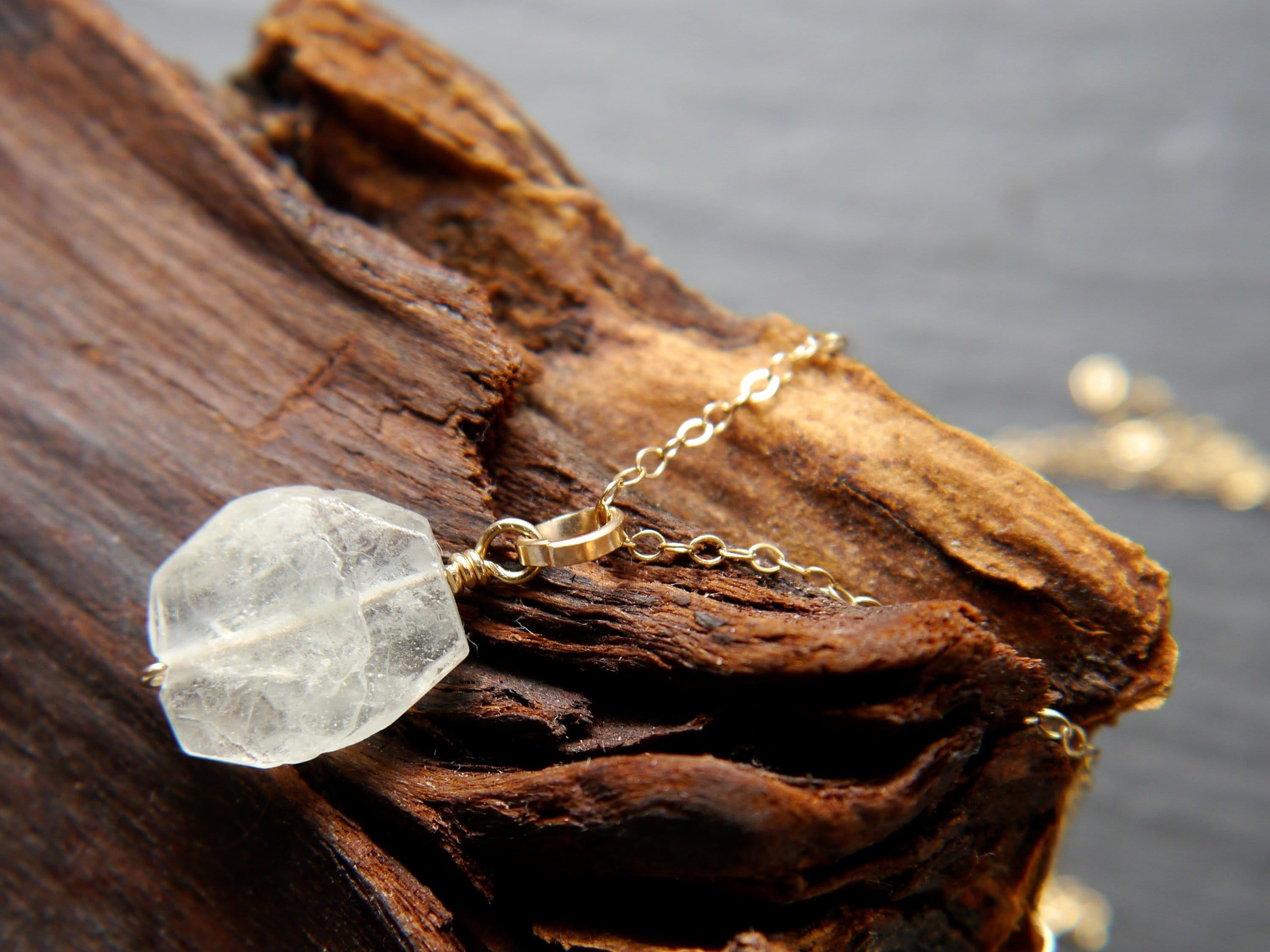 Raw Aquamarine Gemstone Pendant Necklace, 14K Gold Filled Minimalist Jewelry