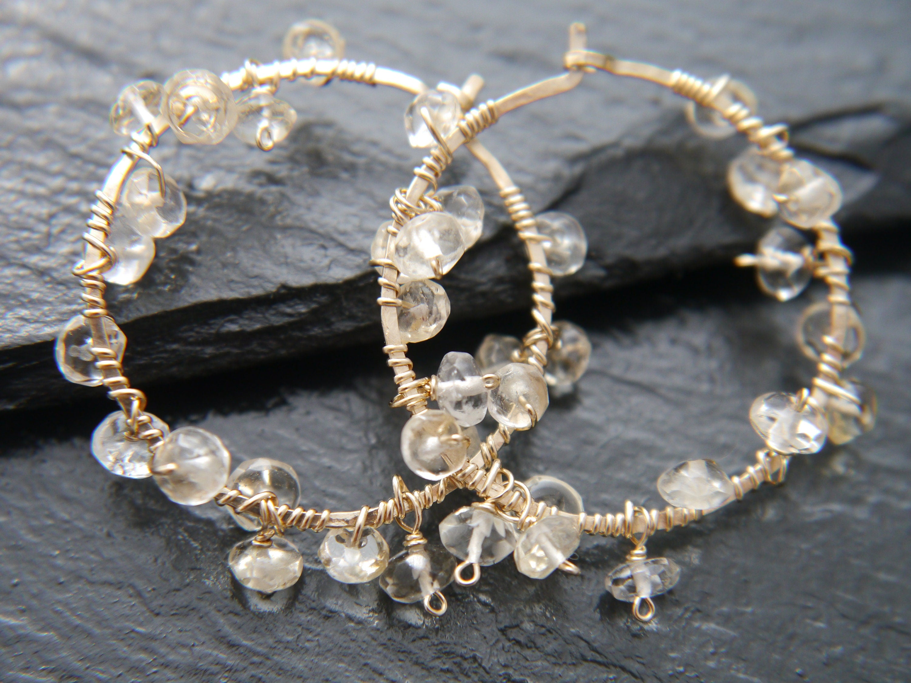 Citrine Floral Hoop Gemstone Earrings, 14K Gold Filled Boho Wedding Jewelry