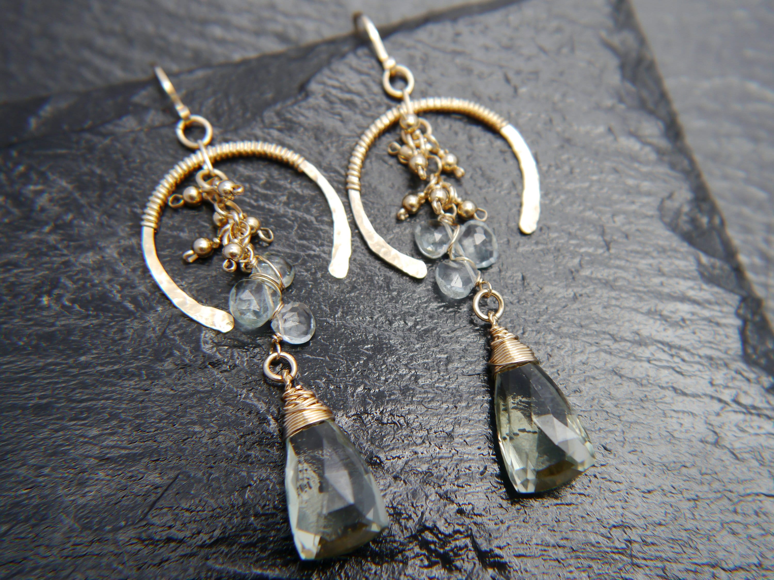 Green Amethyst Chandelier Gemstone Earrings, 14K Gold Filled Elegant Bridal