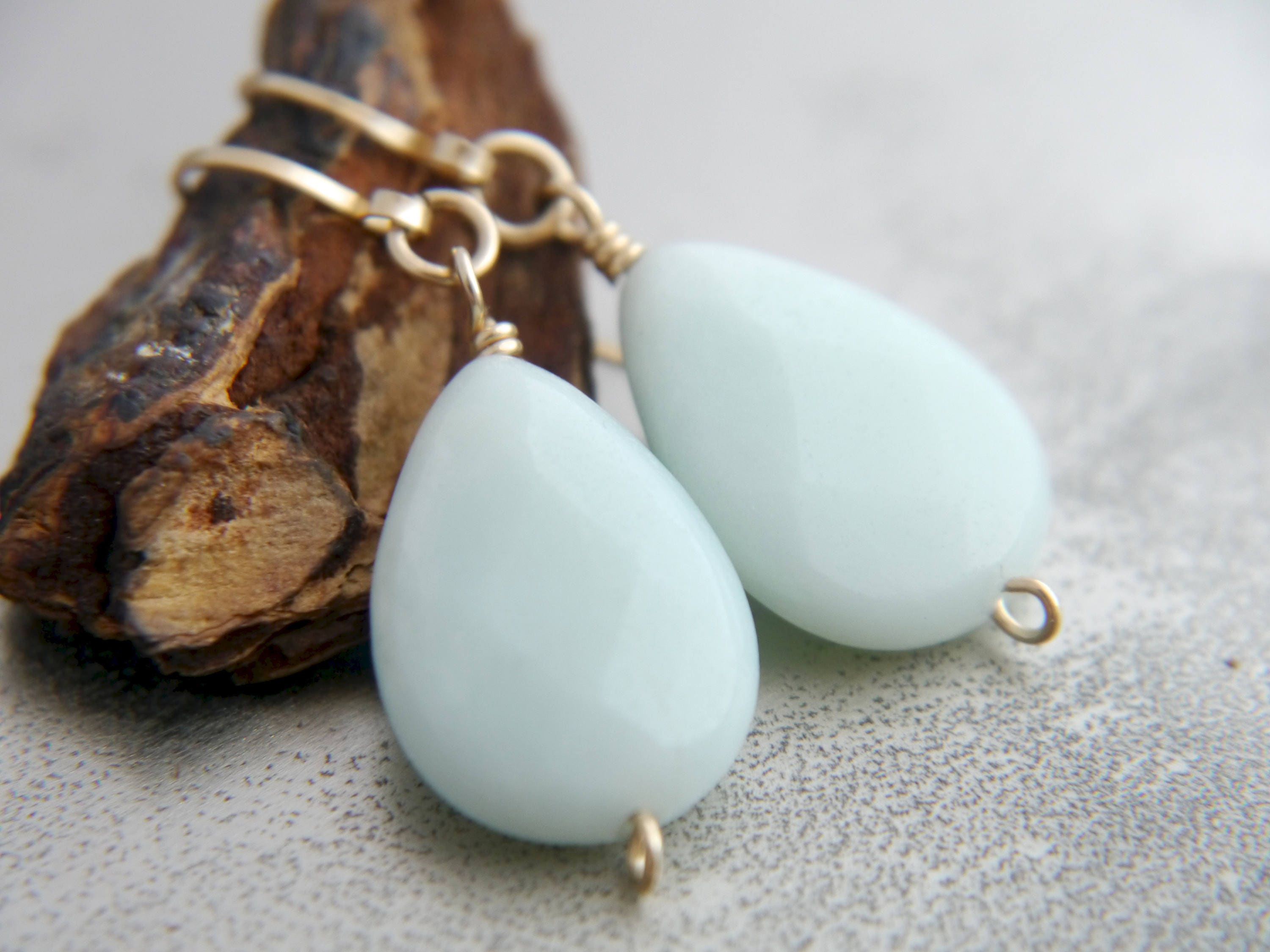 Amazonite Teardrop Drop Earrings, 14K Gold Filled Dangle, Minimal Jewelry