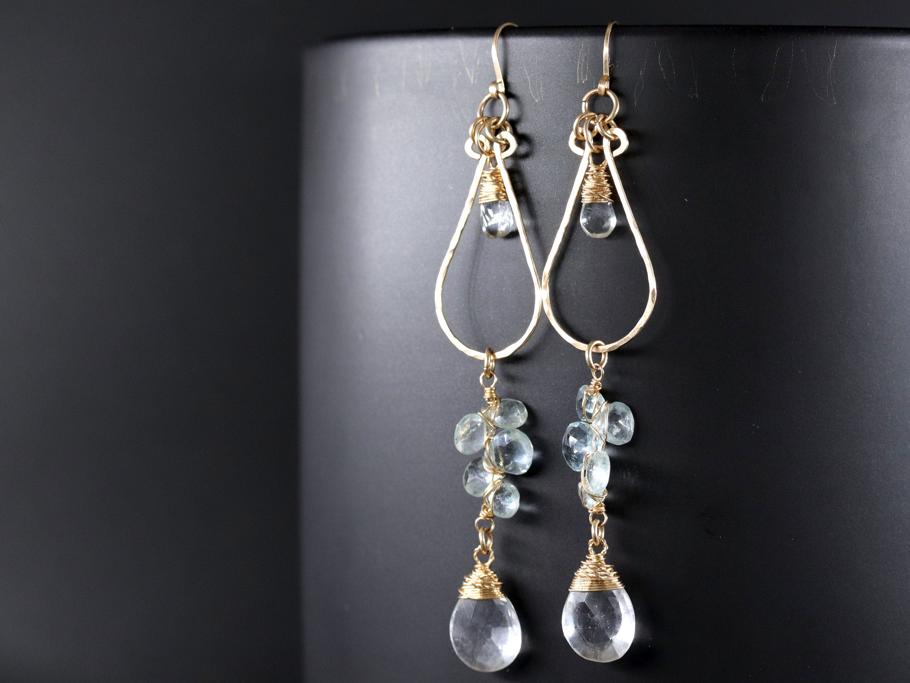 Aquamarine Quartz Chandelier Gemstone Earrings, 14K Gold Filled Ethereal Bride