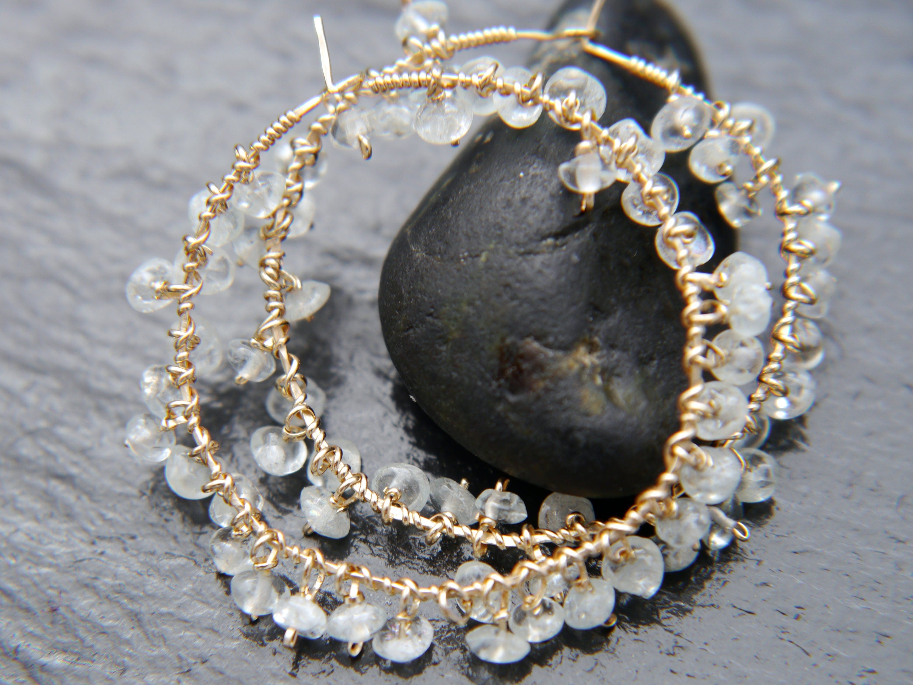 Aquamarine Floral Hoop Gemstone Earrings, 14K Gold Filled Boho Style